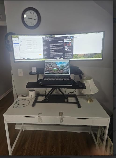 FLEXISPOT 36-inch Standing Desk Converter Height Adjustable Sit to Stand Up Workstation, Dual Monitor and Laptop Riser with Wide Keyboard Tray, Black - Customer Photo 1