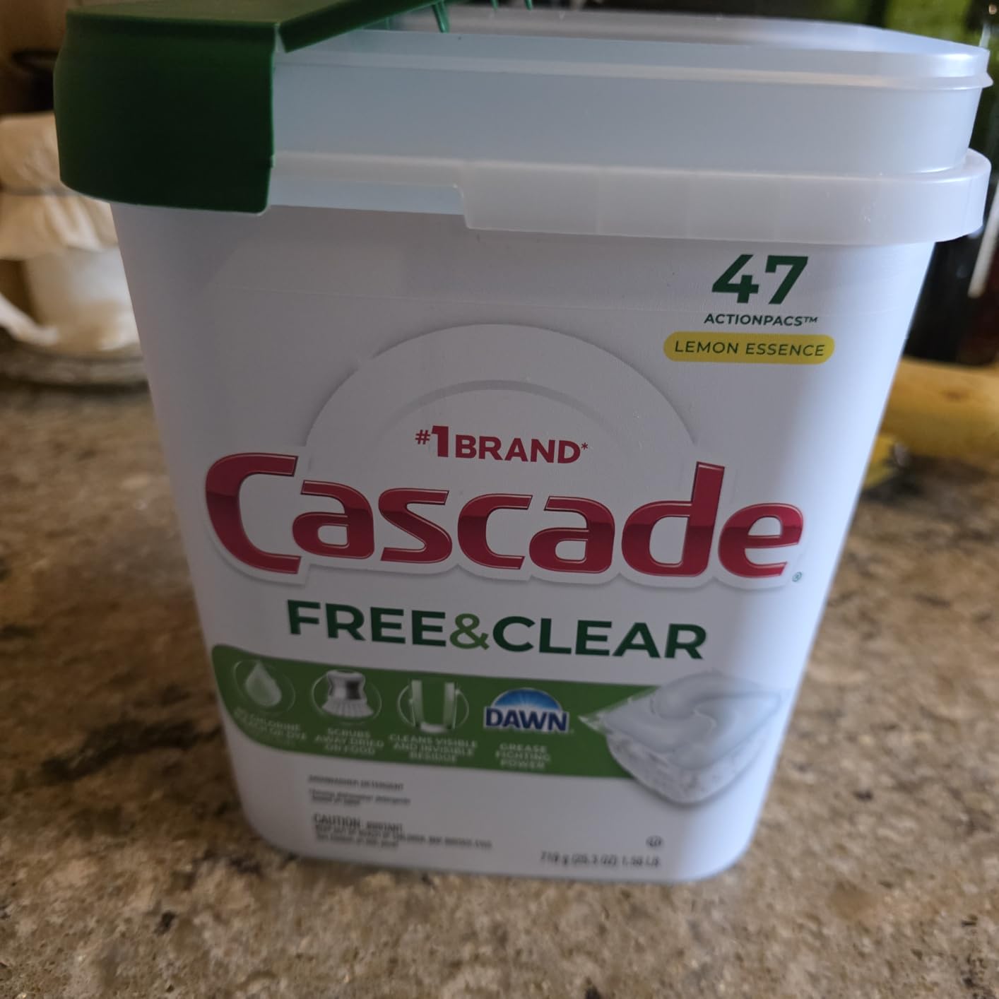Cascade Free & Clear Dishwasher Pods, Dishwasher Detergent, Dish Detergent Soap, Lemon Essence, 47 Count - Customer Photo 1