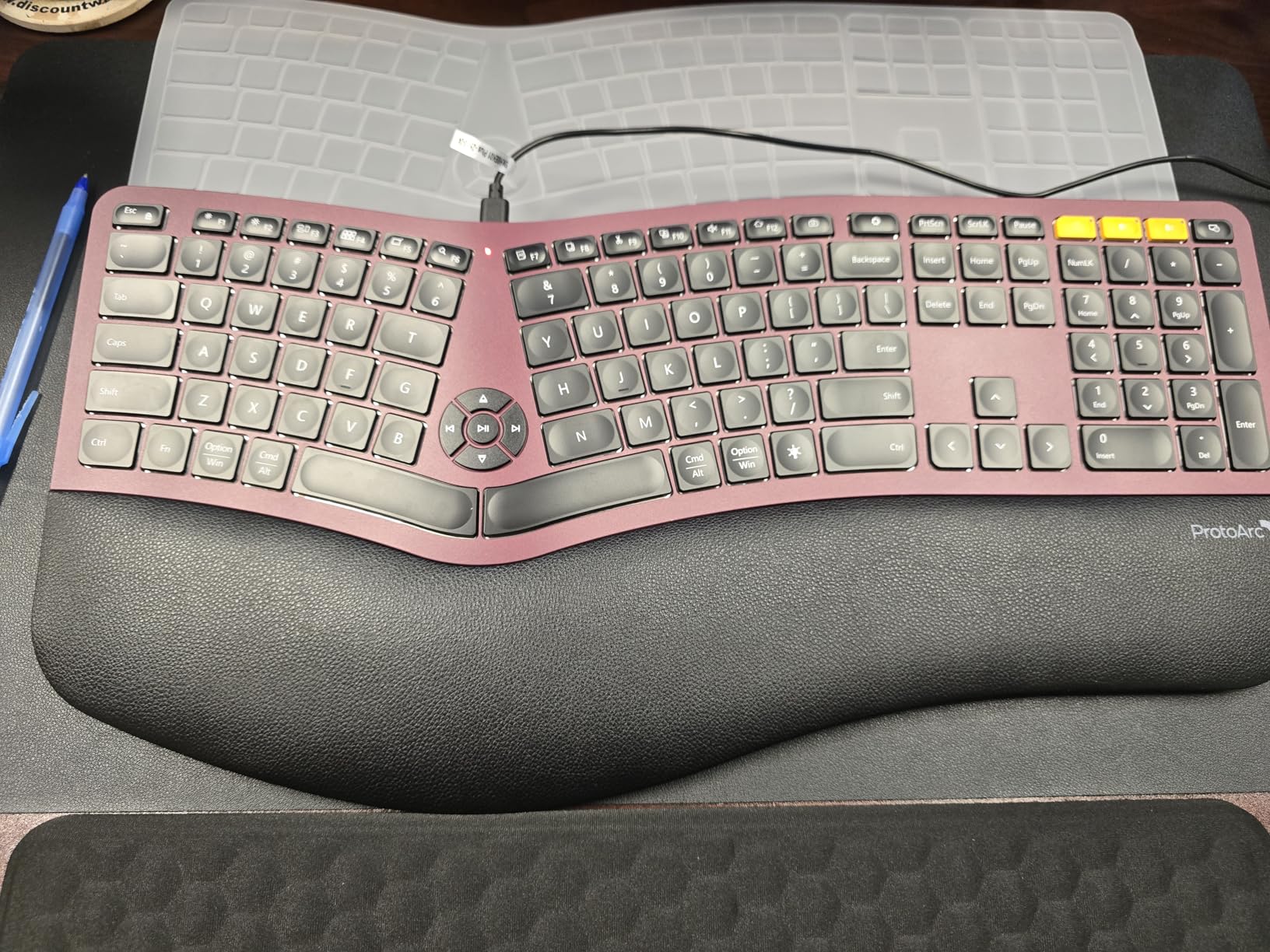 Backlit Bluetooth Ergonomic Keyboard, ProtoArc EK01 Plus Full Size Wireless Split Keyboard with Dual Bluetooth and USB, Cushioned Wrist Rest, Rechargeable for Windows/Mac/Android, Grey Black - Customer Photo 1