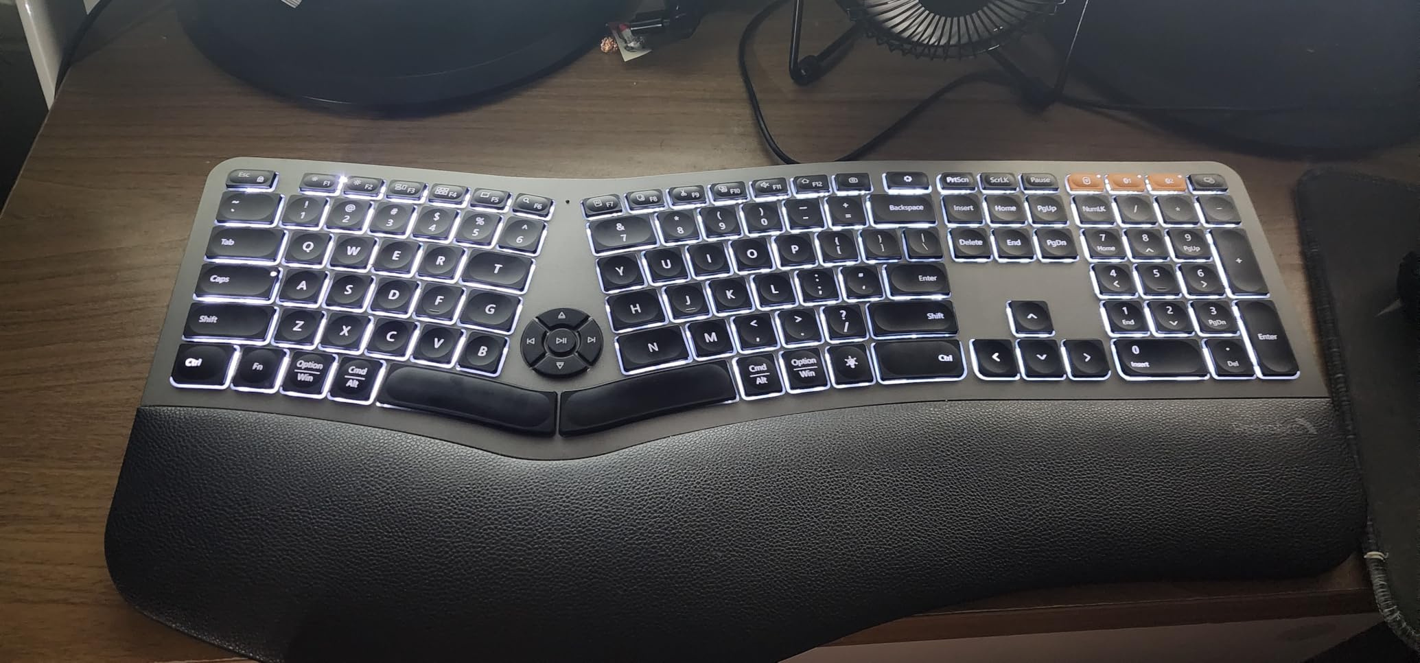 Backlit Bluetooth Ergonomic Keyboard, ProtoArc EK01 Plus Full Size Wireless Split Keyboard with Dual Bluetooth and USB, Cushioned Wrist Rest, Rechargeable for Windows/Mac/Android, Grey Black - Customer Photo 2