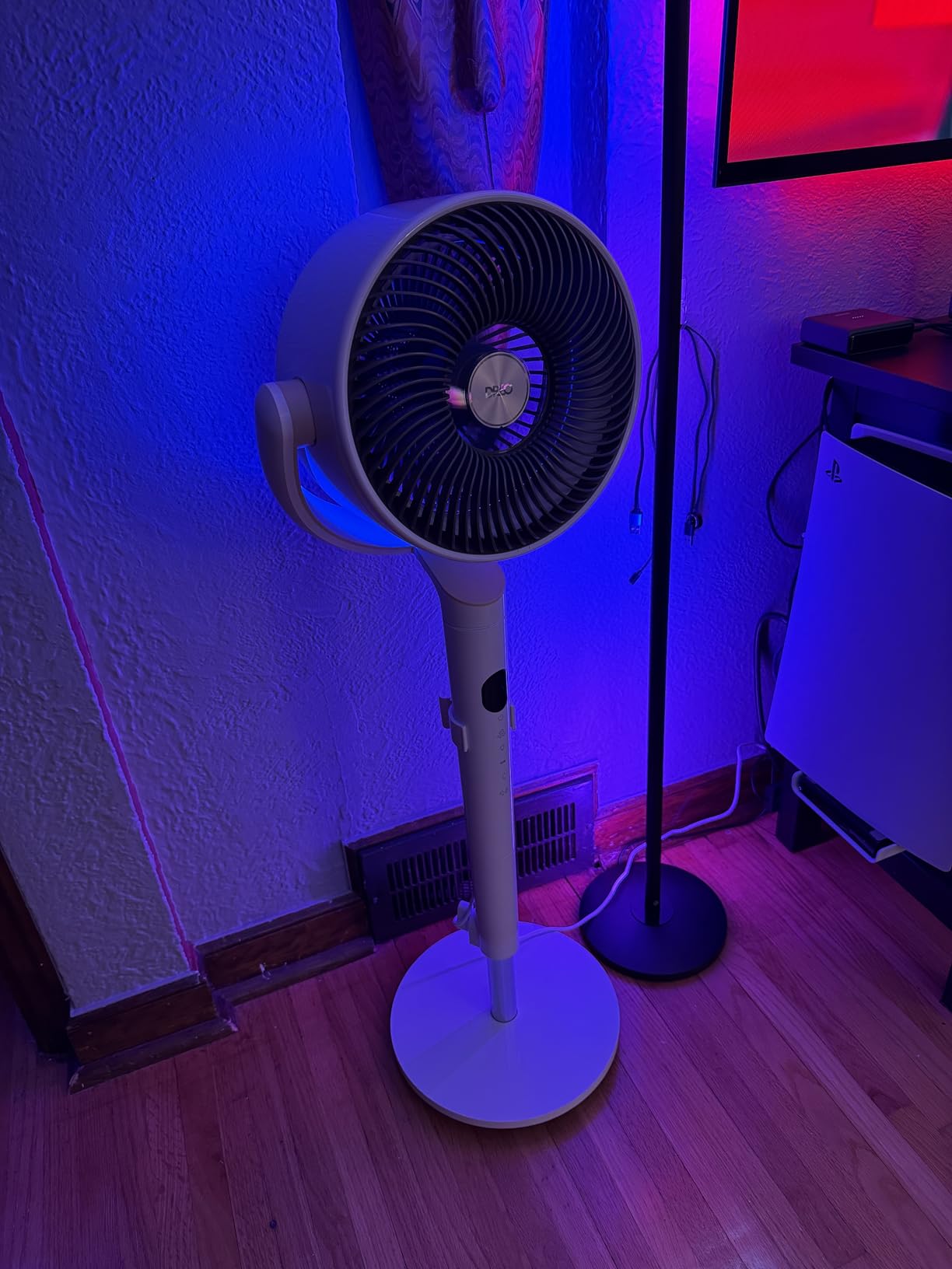 DREO Smart Fan for Bedroom, 120° +120° Omni-Directional Oscillating Fans, 100ft Quiet Pedestal Fan with RGB Light, 9 Speeds, 6 Modes, 20dB, 8H Timer, Wi-Fi/Voice/Alexa, 35-40