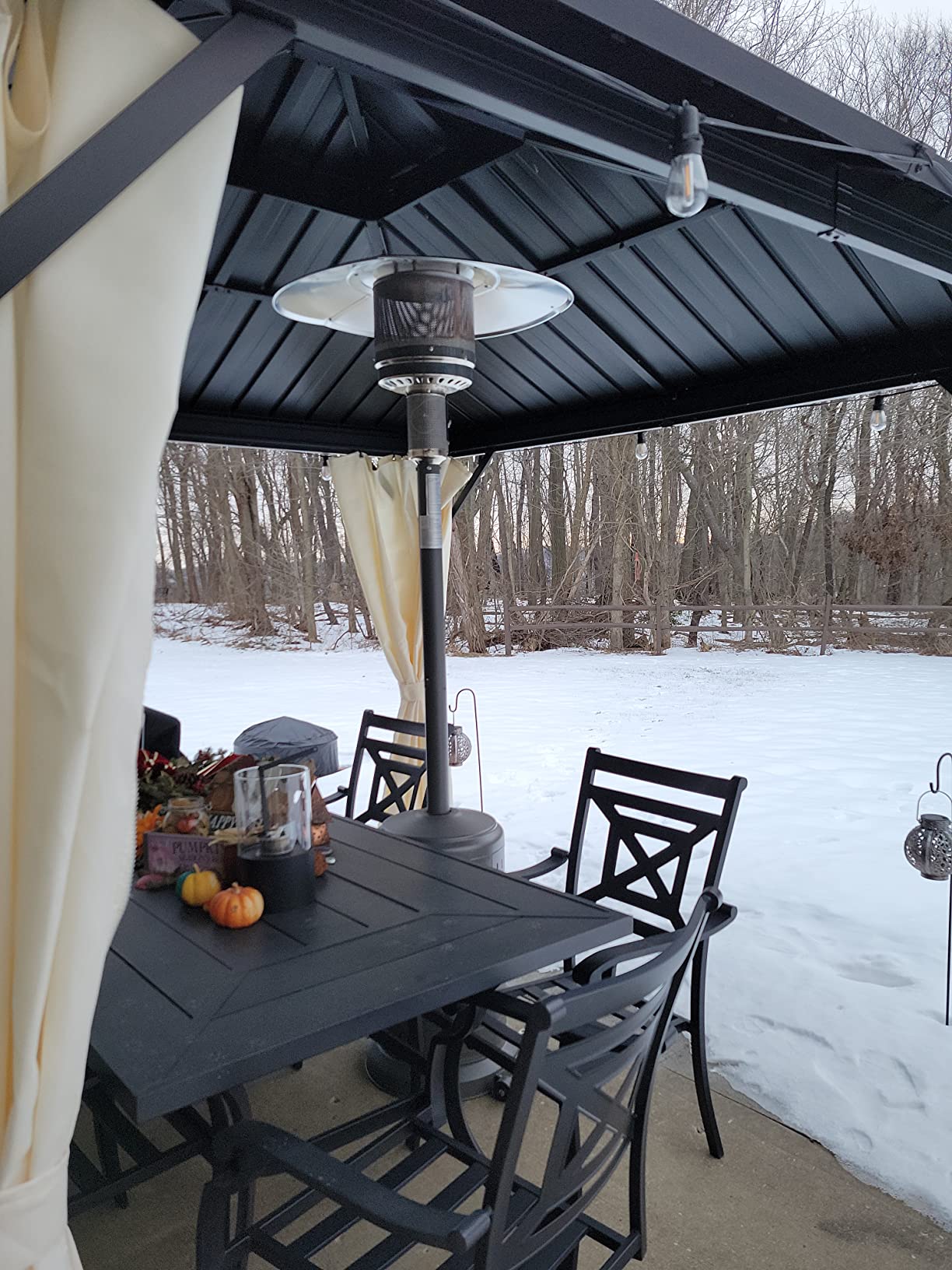 PAMAPIC 48000 BTU Patio Heater with high-strength waterproof cover, Propane Heater for Outdoor Use 2 in 1 Table Design, Double-Layer Stainless Steel Burner,Residential, Gray (Black) - Customer Photo 1