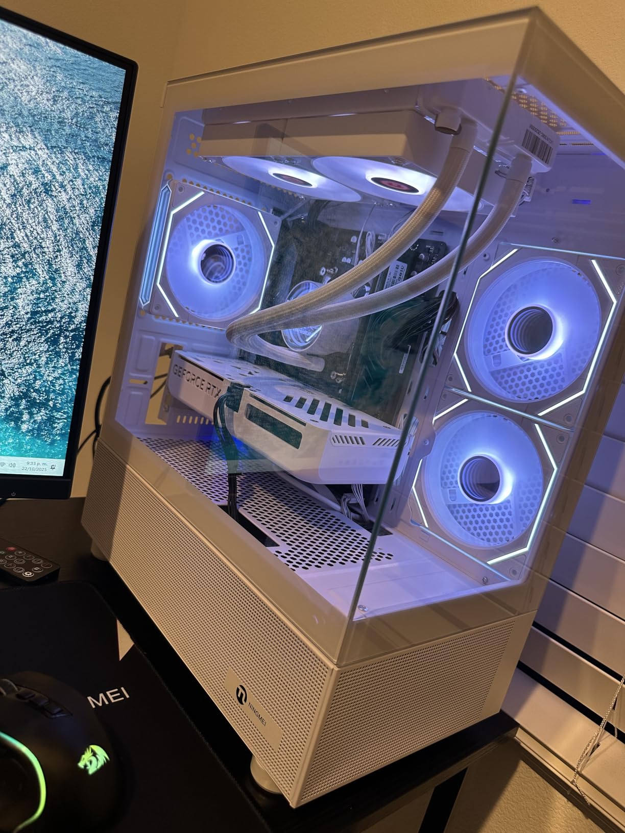 NINGMEI Gaming PC Desktop Computer, Ryzen 7 5700X Gaming Desktop Computer, 32GB RAM 1TB NVMe SSD, GeForce RTX 5060 8GB, Prebuilt Tower PC with Liquid Cooling, 650W PSU, Windows 11 Home, White customer photo 2