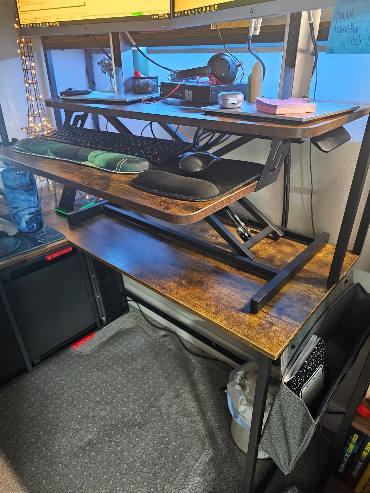 VIVO Height Adjustable 28 inch Stand Up Desk Converter, Quick Sit to Stand Tabletop Dual Monitor Riser Workstation, Black, DESK-V028S - Customer Photo 4