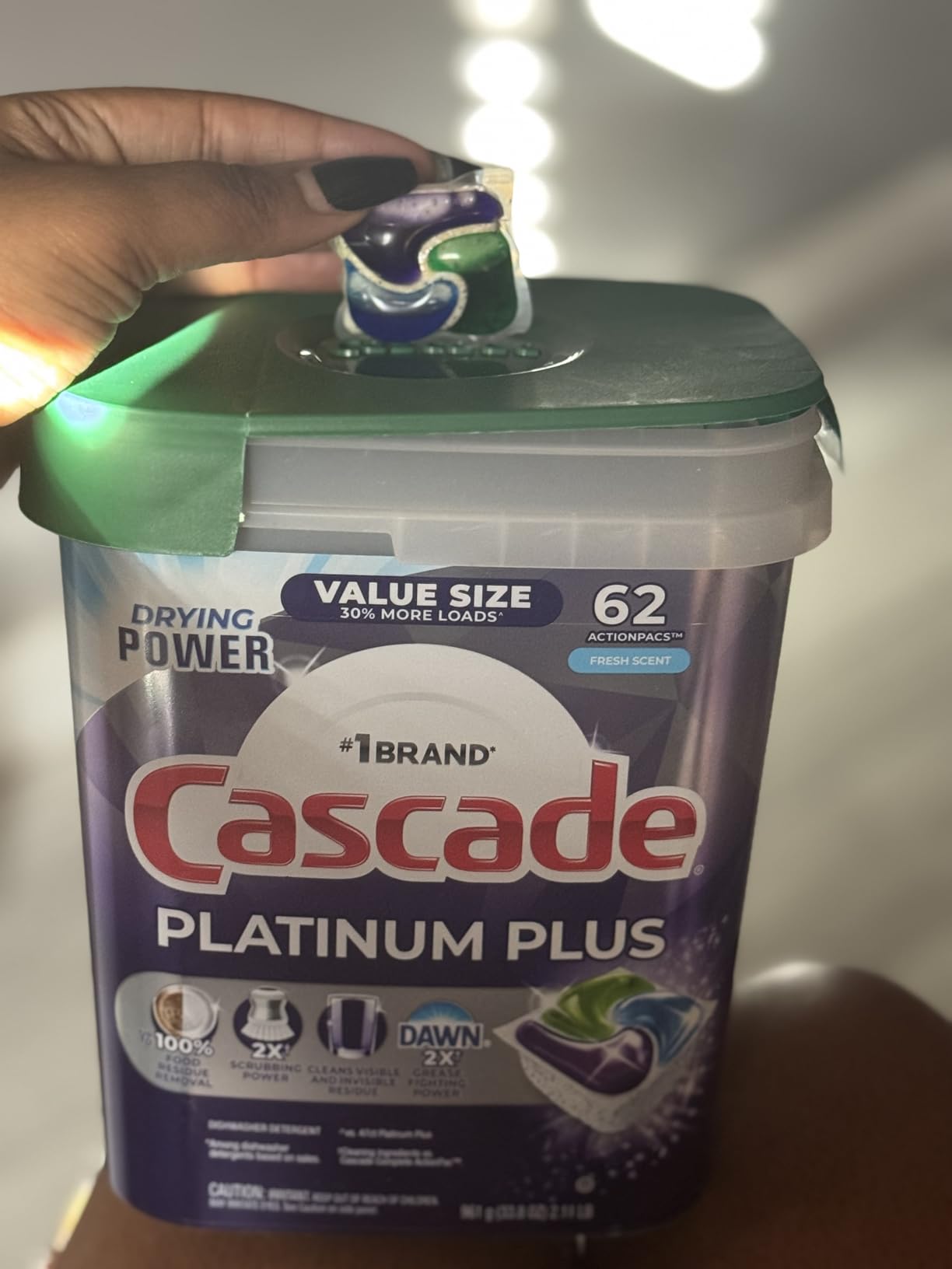 Cascade Platinum Plus Dishwasher Pods, Dish Detergent Soap, Clean Scent, 62 Count - Customer Photo 1