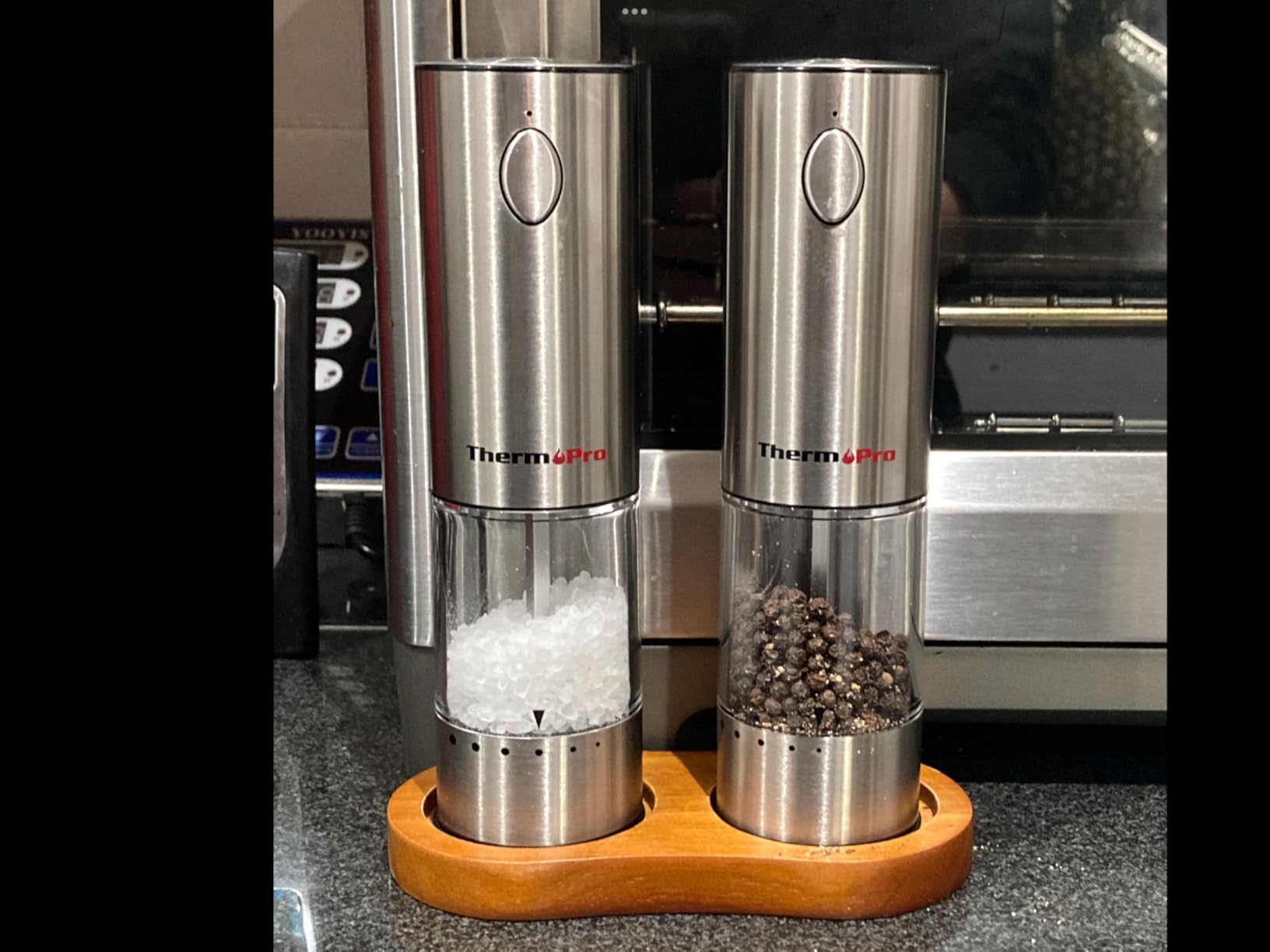 TempPro 100ml Electric Salt and Pepper Grinder Set Rechargeable, Automatic Pepper Grinder Shakers with External Adjustment, Refillable Pepper Mill Set with Cover & LED, 2-Pack(Previously ThermoPro) - Customer Photo 1