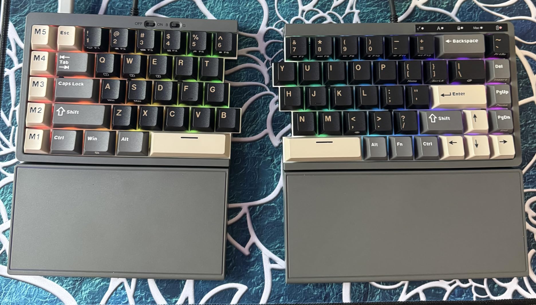 RK ROYAL KLUDGE RKS70 Ergonomic Split Keyboard, Wireless RGB Mechanical Keyboard with Bluetooth/2.4GHz/Wired, 75% Hot Swappable Gaming Keyboards with Fixed Wrist Rest, Pre-lubed Linear Creamy Switches - Customer Photo 2