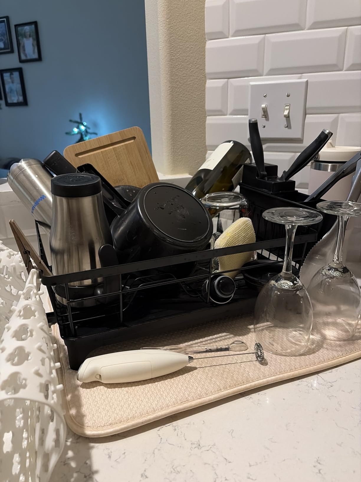 Dish Drying Rack - Space-Saving Small Dish Rack for Kitchen Counter, Rust-Resistant Kitchen Drying Rack, Compact Dish Drainer Organizer with Utensil Holder for Home Kitchen, Black Customer Review Dish Drying Rack - Space-Saving Small Dish Rack for Kitchen Counter, Rust-Resistant Kitchen Drying Rack, Compact Dish Drainer Organizer with Utensil Holder for Home Kitchen, Black - Customer Photo 2