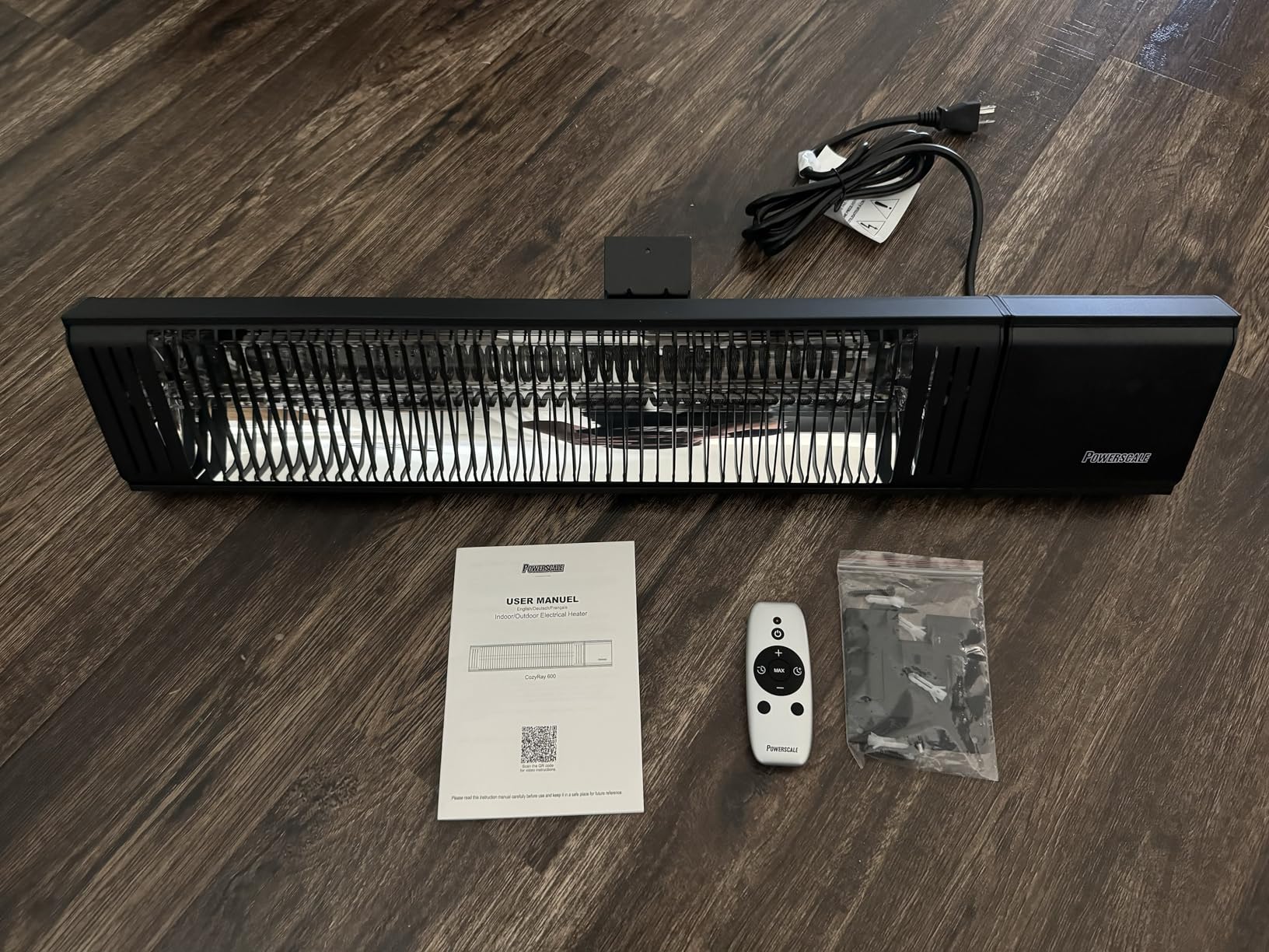 Powerscale 1500W Electric Patio Heater, IP65 Waterproof, Remote, Fast Heating, 4 Heat Levels, 24H Timer & Memory Function, Wall Mounted Indoor/Outdoor Heater for Patio, Garage, Backyard, Black - Customer Photo 1