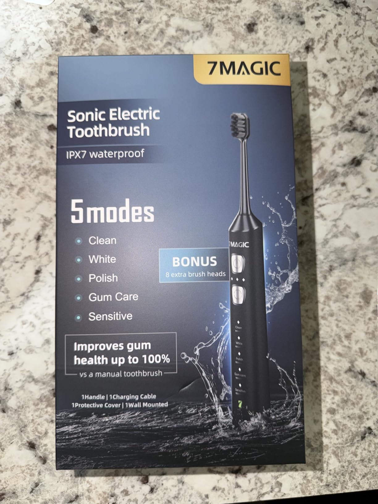 7MAGIC Sonic Electric Toothbrush for Adults and Kids - Up to 180 Days Runtime, 42000 VPM Powered Toothbrush, 5 Modes & 3 Intensities for Sensitive Teeth & Braces, Includes 8 Brush Heads, Black - Customer Photo 1