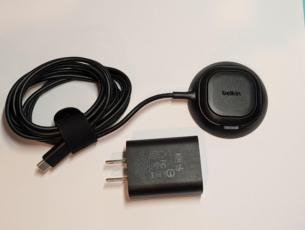 Belkin MagSafe Charger, Magnetic iPhone Charger w/ Qi2 25W, Fast Wireless Charging Pad w/Kickstand for iPhone 17 Series, Samsung Galaxy, Pixel 10, AirPods Pro, Travel - Adapter Included, Black - Customer Photo 1