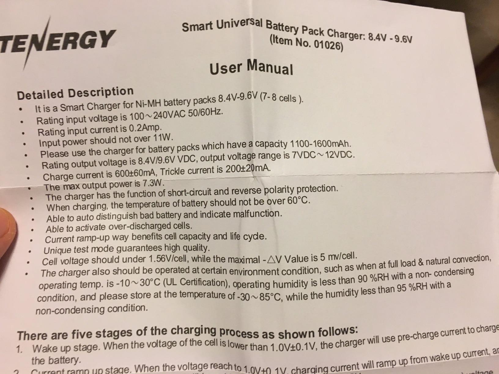 Tenergy Smart Charger for 8.4V-9.6V NiMH Battery Packs, NiMH Battery Charger for Airsoft Guns, RC Cars, RC Airplanes with Mini Tamiya/Standard Tamiya Connector customer photo 2