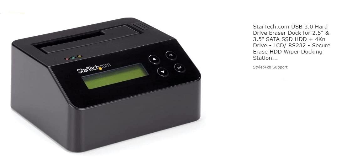 StarTech.com Single Bay SSD/HDD Hard Drive Eraser, 2.5/3.5