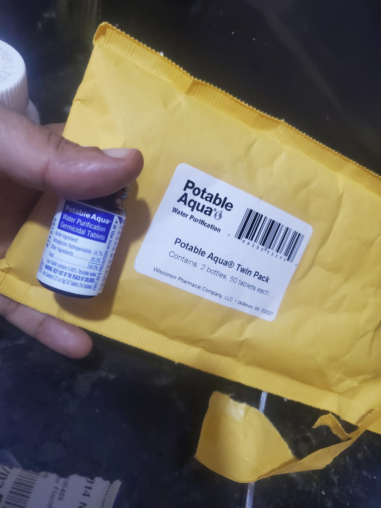 Potable Aqua Water Purification Tablets, Portable and Effective Water Purification Solution for Camping, Hiking, Emergencies, Natural Disasters and International Travel, Two 50ct Bottles, Blue customer photo 1