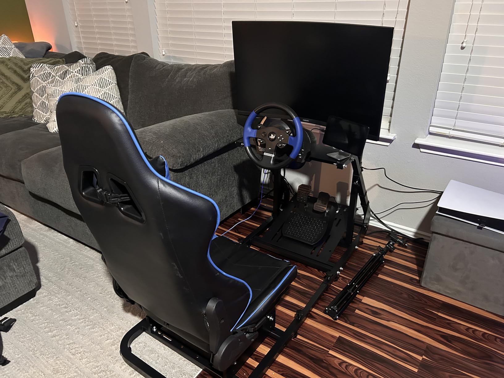 Marada Reinforced Stabilizing Racing Steering Wheel Cockpit Fit for Fanatec, for PXN, for Thrustmaster, for Logitech Device Adjustable Driving Simulator Stand, Wheel Pedal Handbrake Not Included customer photo 1