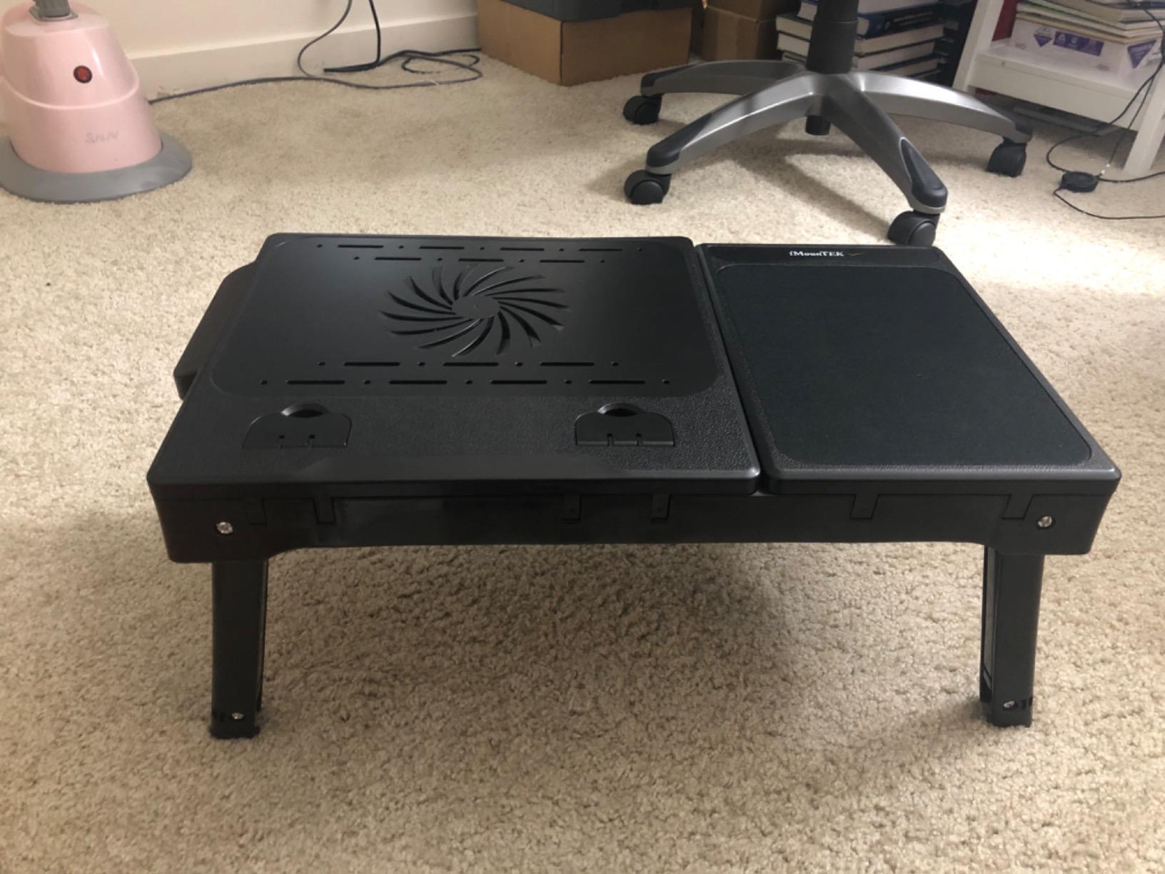 Laptop Desk for Bed, Adjustable Table with Fan, Portable Lap Desk, Foldable Legs, Stand for Couch Sofa, Tray with LED Light, 4 USB Ports, Storage, Mouse Pad customer photo 2