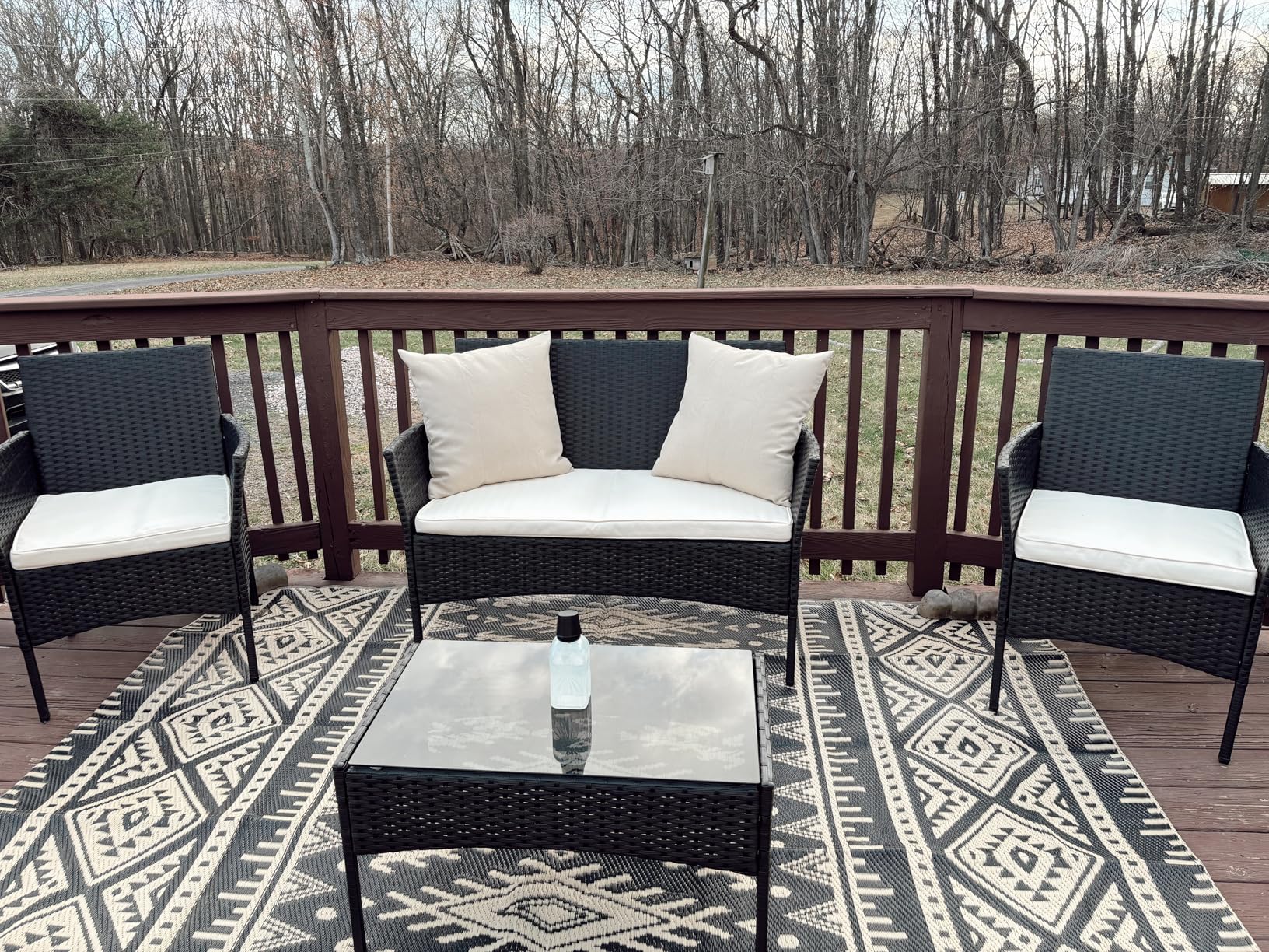 FDW 4-Piece Patio Furniture Set, Black, Outdoor Wicker Furniture with Coffee Table, Modern Rattan Chairs Conversation Set, Weather-Resistant, for Porch, Garden, Lawn customer photo 1