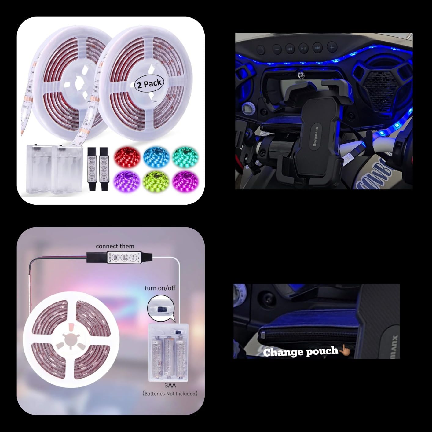 Battery Operated LED Strip Lights RGB Battery Powered Led Strip Lights 3 Keys Controller 13.2FT/4M Color Changing Flexible Light for PC TV Mirror Kitchen Cabinet Shelves, Room Decor 2Pcs customer photo 2