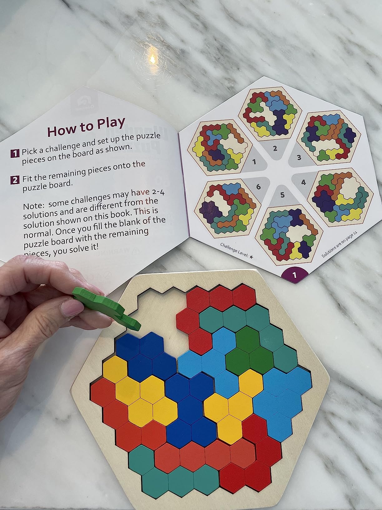 Coogam Wooden Hexagon Puzzle for Kid Adults - Shape Pattern Block Tangram Brain Teaser Toy Geometry Logic IQ Game STEM Montessori Educational Gift for All Ages Challenge customer photo 2