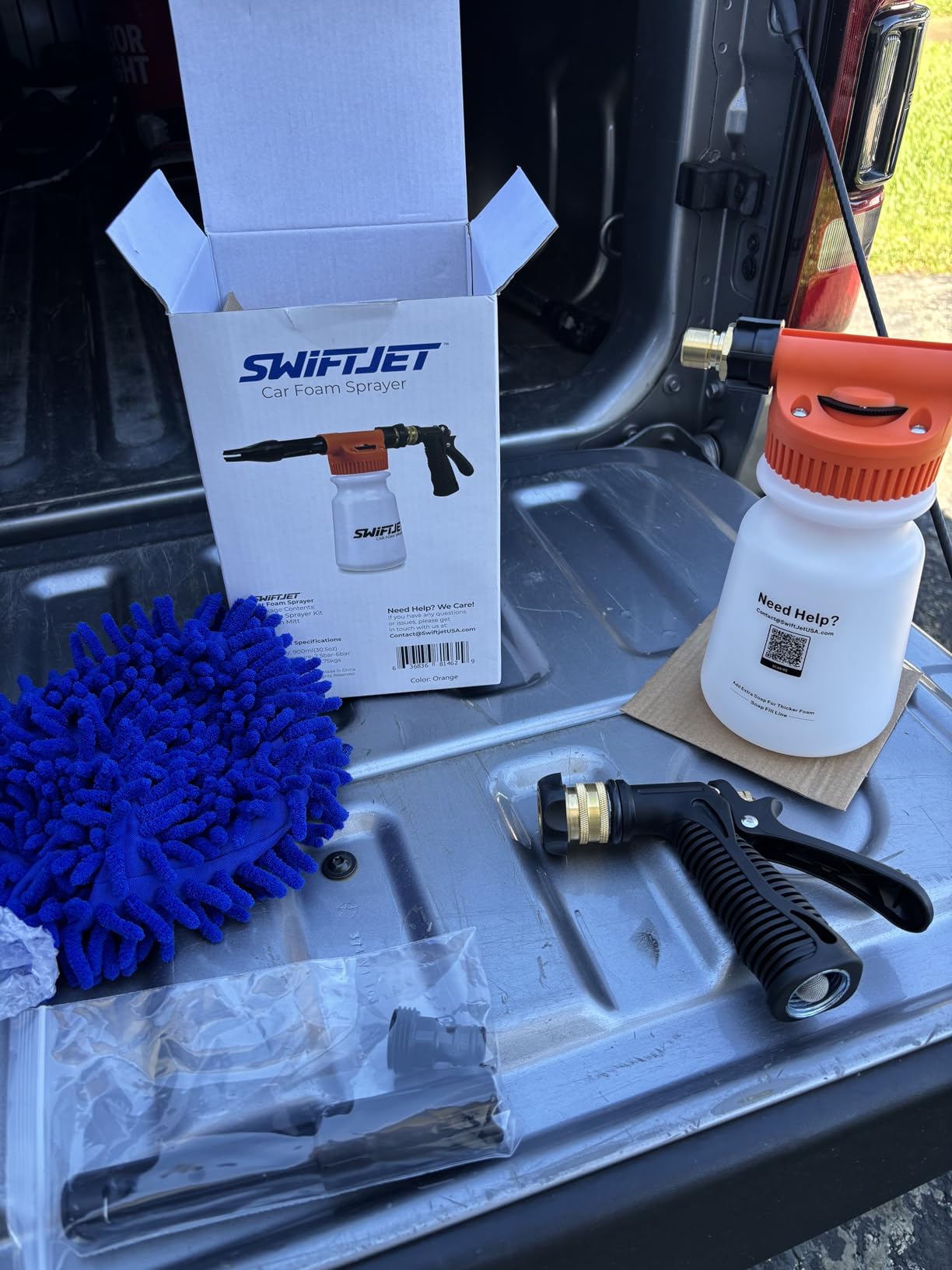 SwiftJet Car Wash Foam Gun + Microfiber Wash Mitt - Foam Cannon Works with Any Soap - Garden Hose Car Foam Sprayer - Car Wash Kit - Car Accessories Foam Blaster (Orange Foam Gun with Mitt) customer photo 1