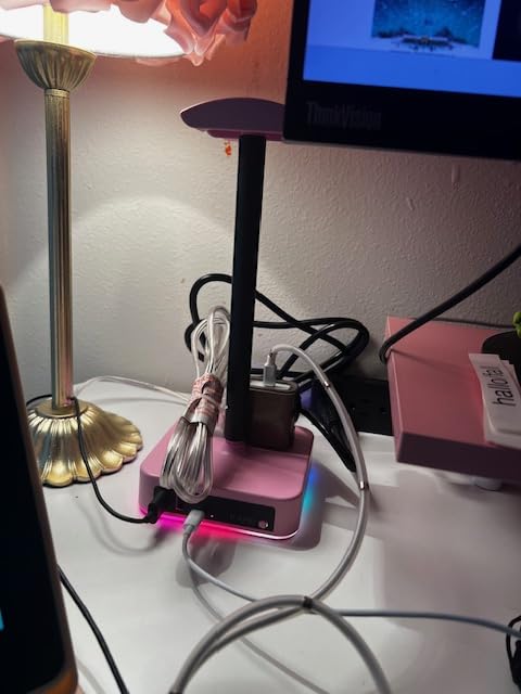 KAFRI RGB Headphone Stand with USB Charger Desk Gaming Headset Holder Hanger Rack with 3 USB Charging Port and 2 Outlet - Suitable for Gamer Desktop Table Game Earphone Accessories Girlfriend Gift customer photo 2