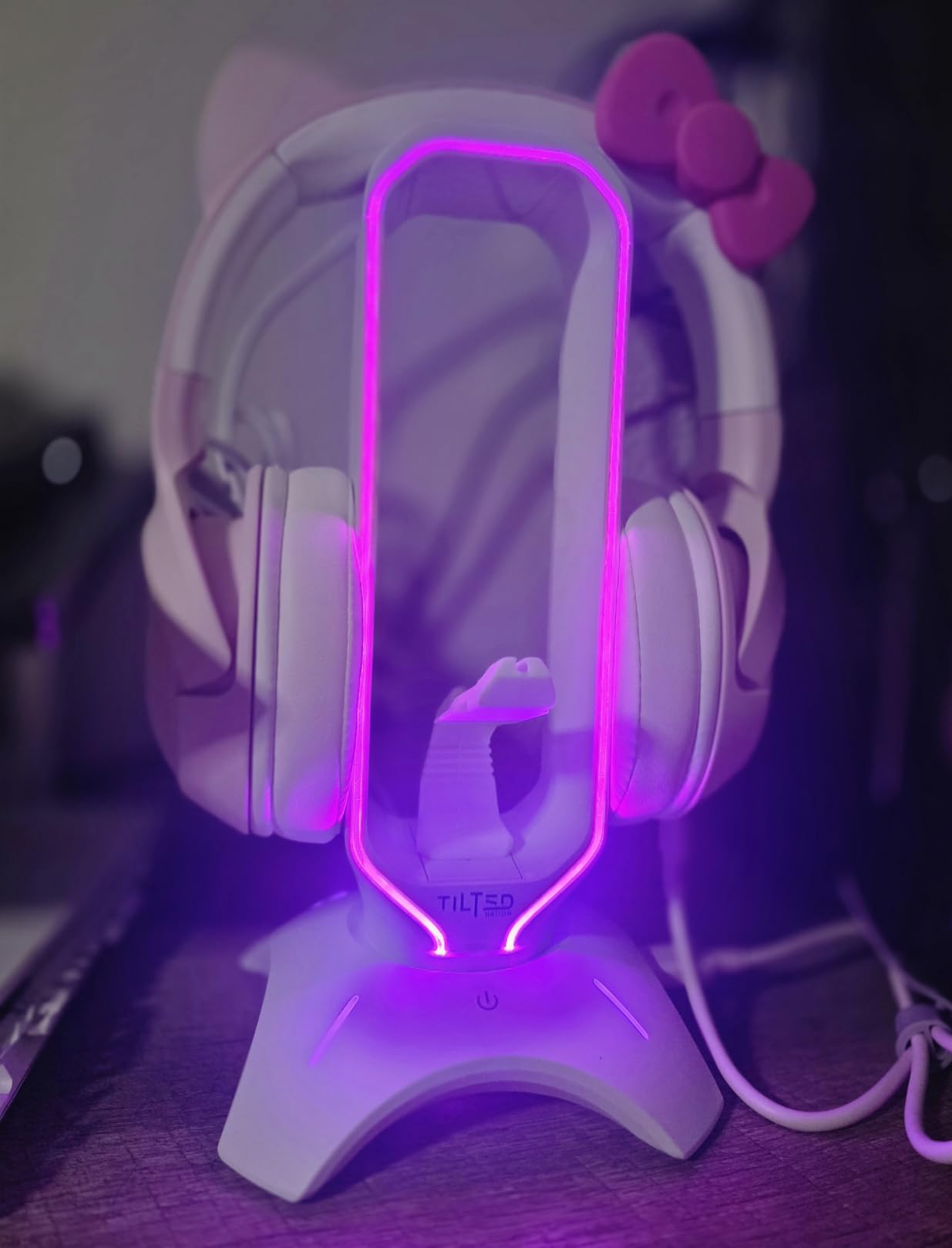 Tilted Nation Gaming Headphone Stand - RGB Headset Stand White with Mouse Bungee and USB Hub customer photo 1