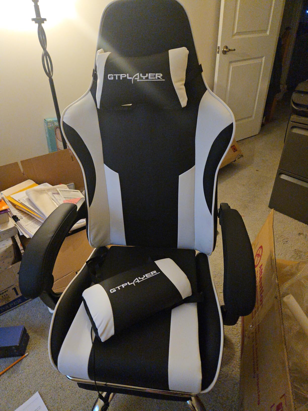 GTPLAYER Gaming Chair, Computer Chair with Footrest and Lumbar Support, Height Adjustable Game Chair with 360°-Swivel Seat and Headrest (Faux Leather, Black) customer photo 1