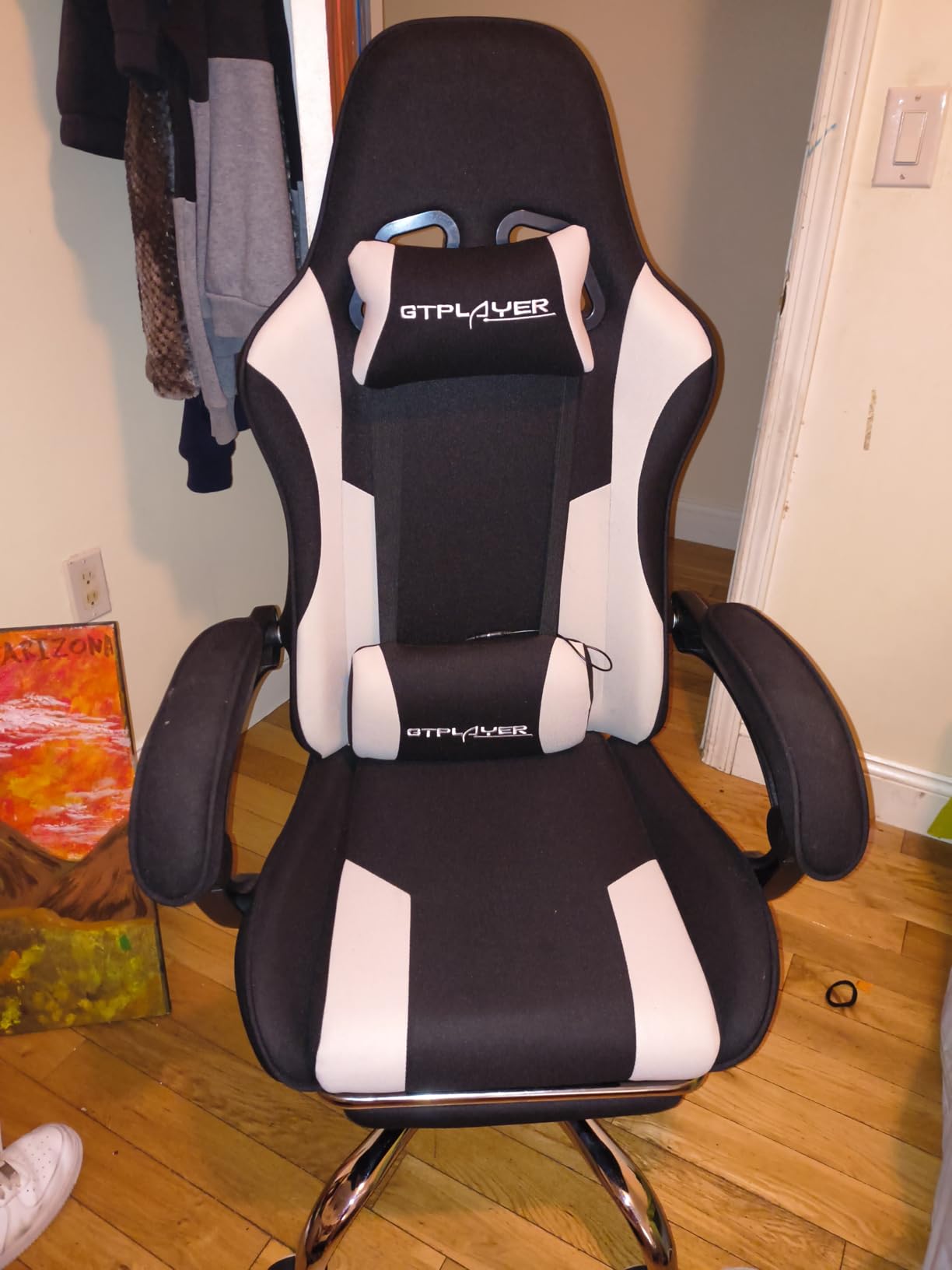 GTPLAYER Gaming Chair, Computer Chair with Footrest and Lumbar Support, Height Adjustable Game Chair with 360°-Swivel Seat and Headrest (Faux Leather, Black) customer photo 2