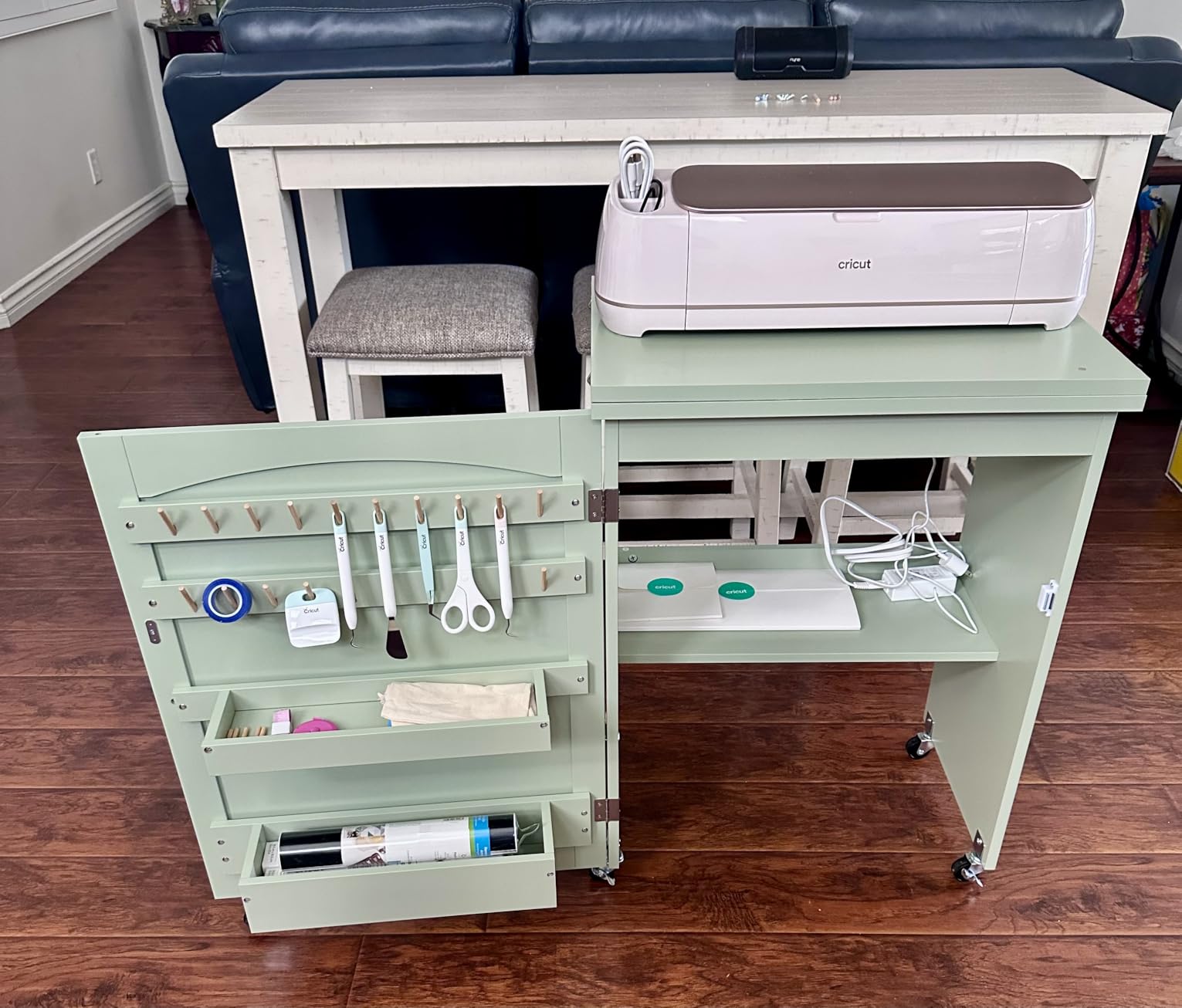 Best Choice Products Folding Sewing Table Multipurpose Craft Station & Side Desk with Compact Design, Wheels, Shelves, Storage Trays, Pegs, Magnetic Doors customer photo 1