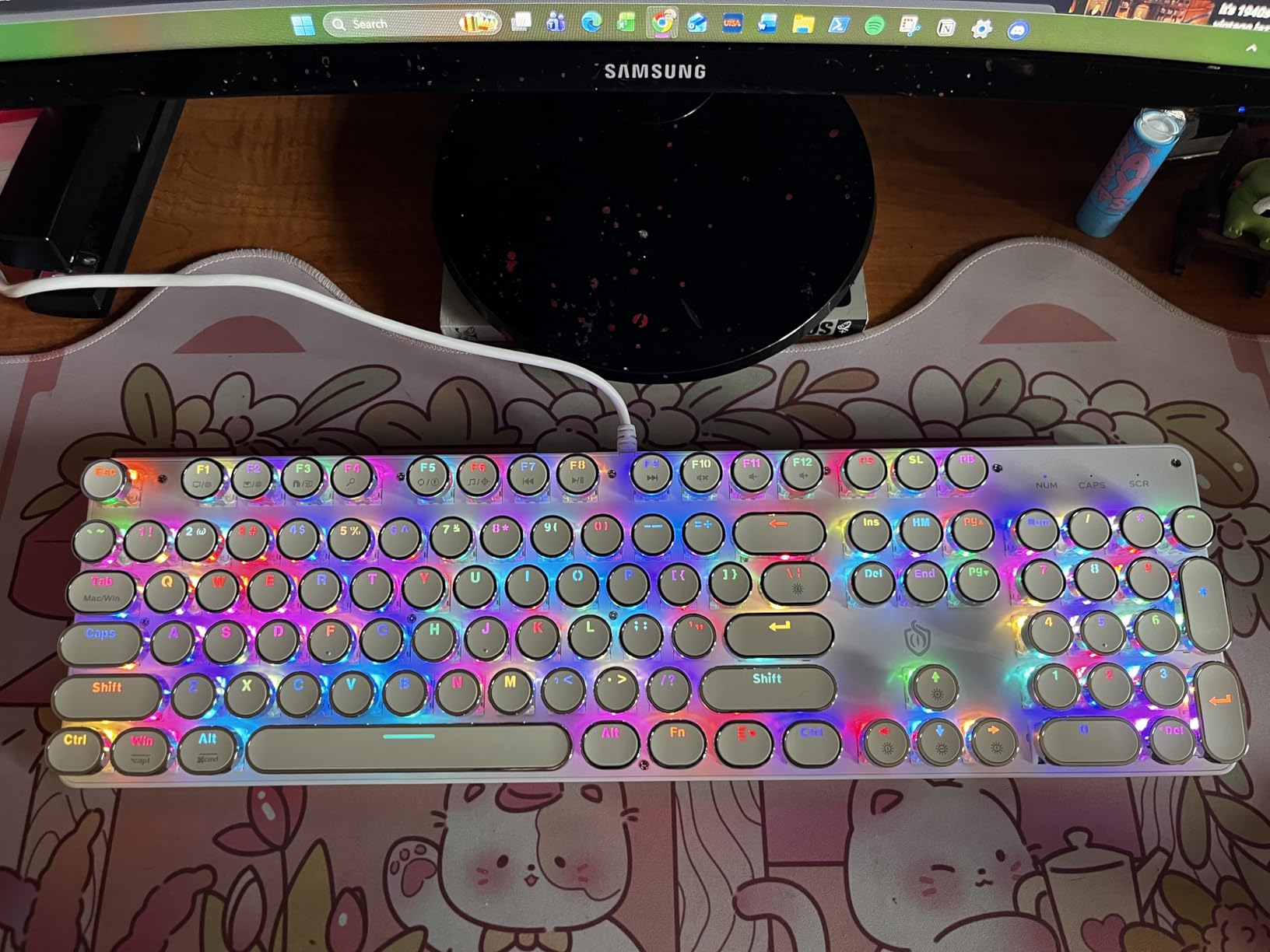 Typewriter Style Mechanical Gaming Keyboard RGB Backlit Wired with Blue Switch Retro Round Keycap 104 Keys Keyboard (White 104 Keys RGB) customer photo 1