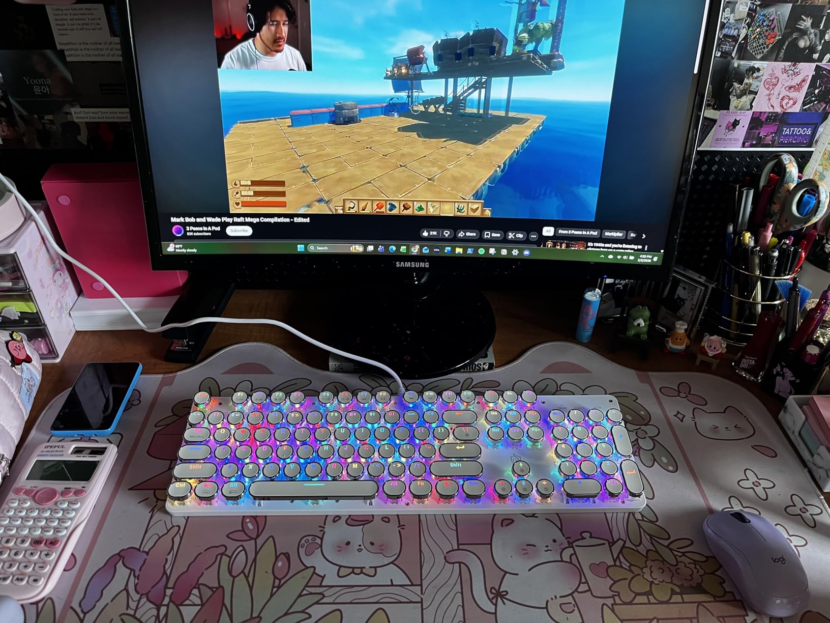 Typewriter Style Mechanical Gaming Keyboard RGB Backlit Wired with Blue Switch Retro Round Keycap 104 Keys Keyboard (White 104 Keys RGB) customer photo 2