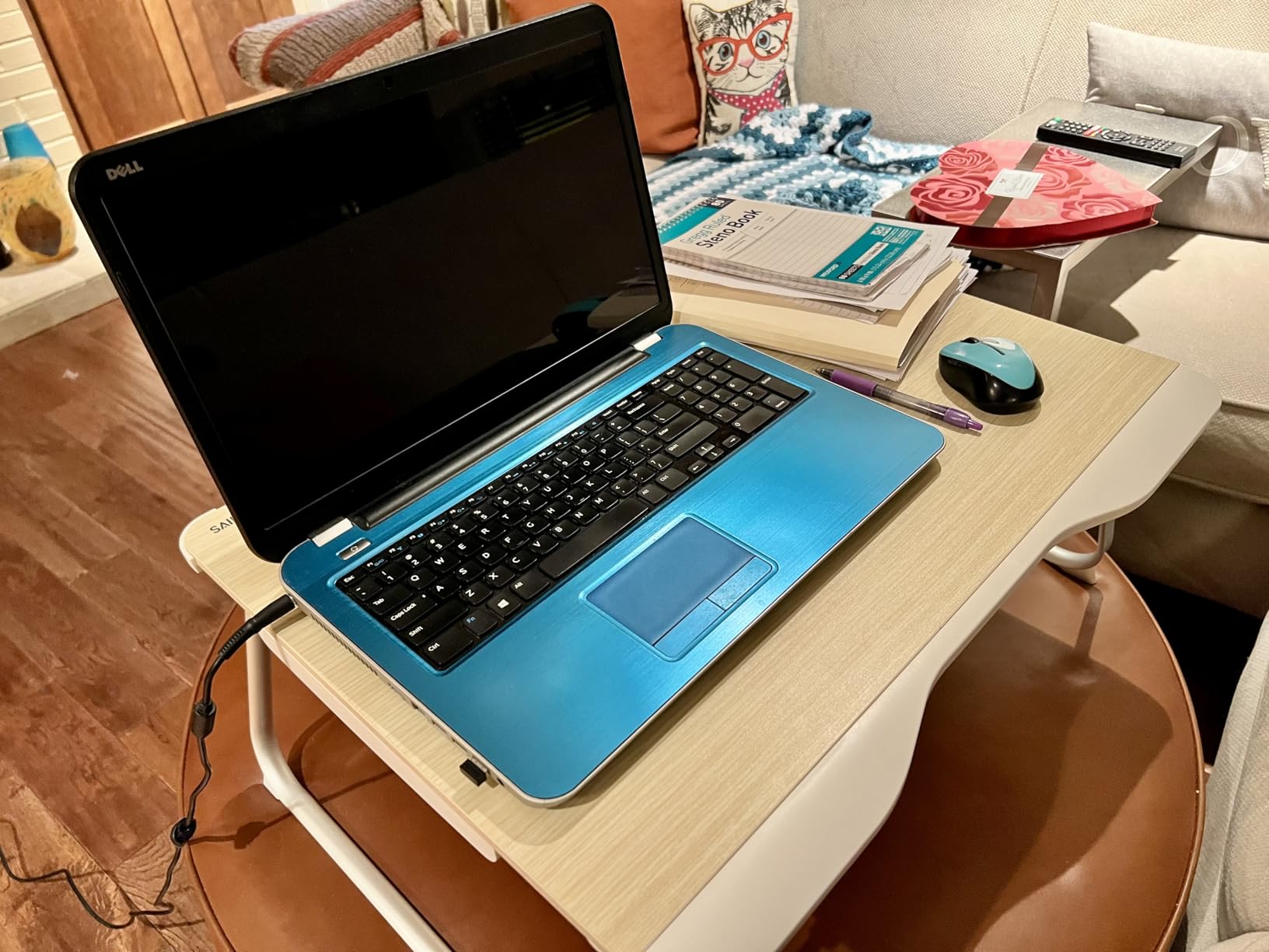 Laptop Desk for Bed, SAIJI XX-Large Foldable Bed Tray Table for Eating Breakfast, Writing, Working, Gaming, Drawing with Storage Drawer, Handrest Bookstand, Tablet Stand, Phone Stand(Black Cherry) customer photo 2