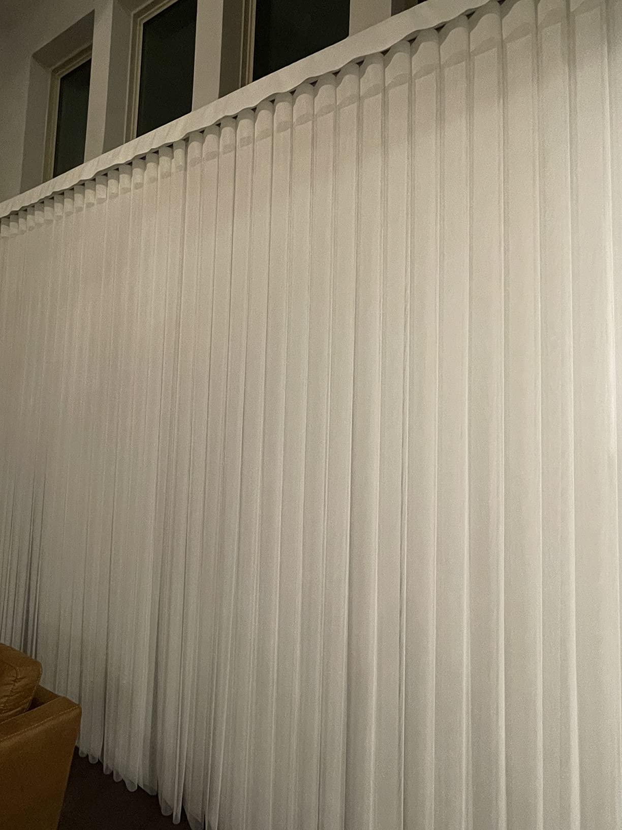 Graywind Motorized Sheer Vertical Blinds Compatible with Alexa Google Smart Sheer Curtain Drapery Privacy Light Filtering Remote Control Vertical Shades, Custom with Up to 157