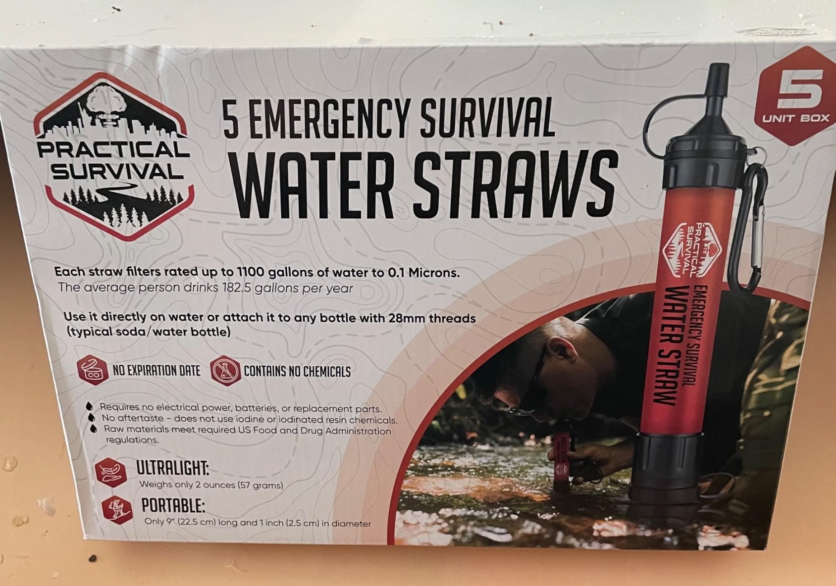 5 High-Capacity Emergency Water Straws - Lightweight, Reusable, 1800-gallon Filters for Camping, Hiking, Travel, Biking, Survival, and Emergencies. No Expiration Date, Perfect for preparedness customer photo 1