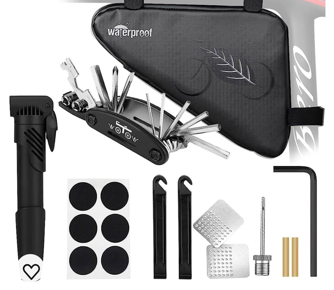 WOTOW Bike Tire Repair Tool Kit, Waterproof Frame Storage Bag & Mini Bike Pump & 16 in 1 Multitool & Bicycle Tyre Lever Patch Portable Repair Tool Accessories Set for Road Mountain BMX Cycling customer photo 2