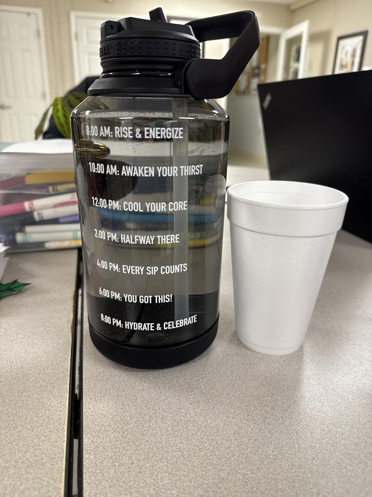 Takeya Tritan Motivational Water Bottle with Flip Straw Lid - Durable, BPA-Free - With Time Marker - Leakproof & Bumper - 64 oz, Stormy Black customer photo 1