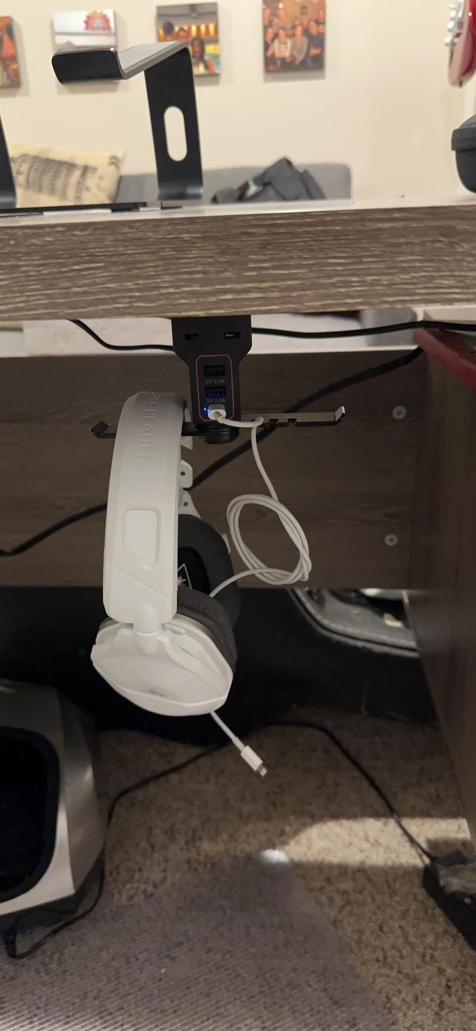 Gaming Headphone Stand with Charging Station - Aluminum Hooks Headphone Holder, Under Desk Headset Stand, 3 USB & AC Outlet customer photo 2