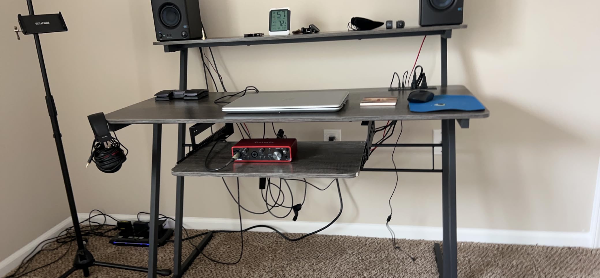 Armocity Music Studio Desk Production Workstation - Recording Studio Desk for Producer with Power Outlet, Grey Oak customer photo 2