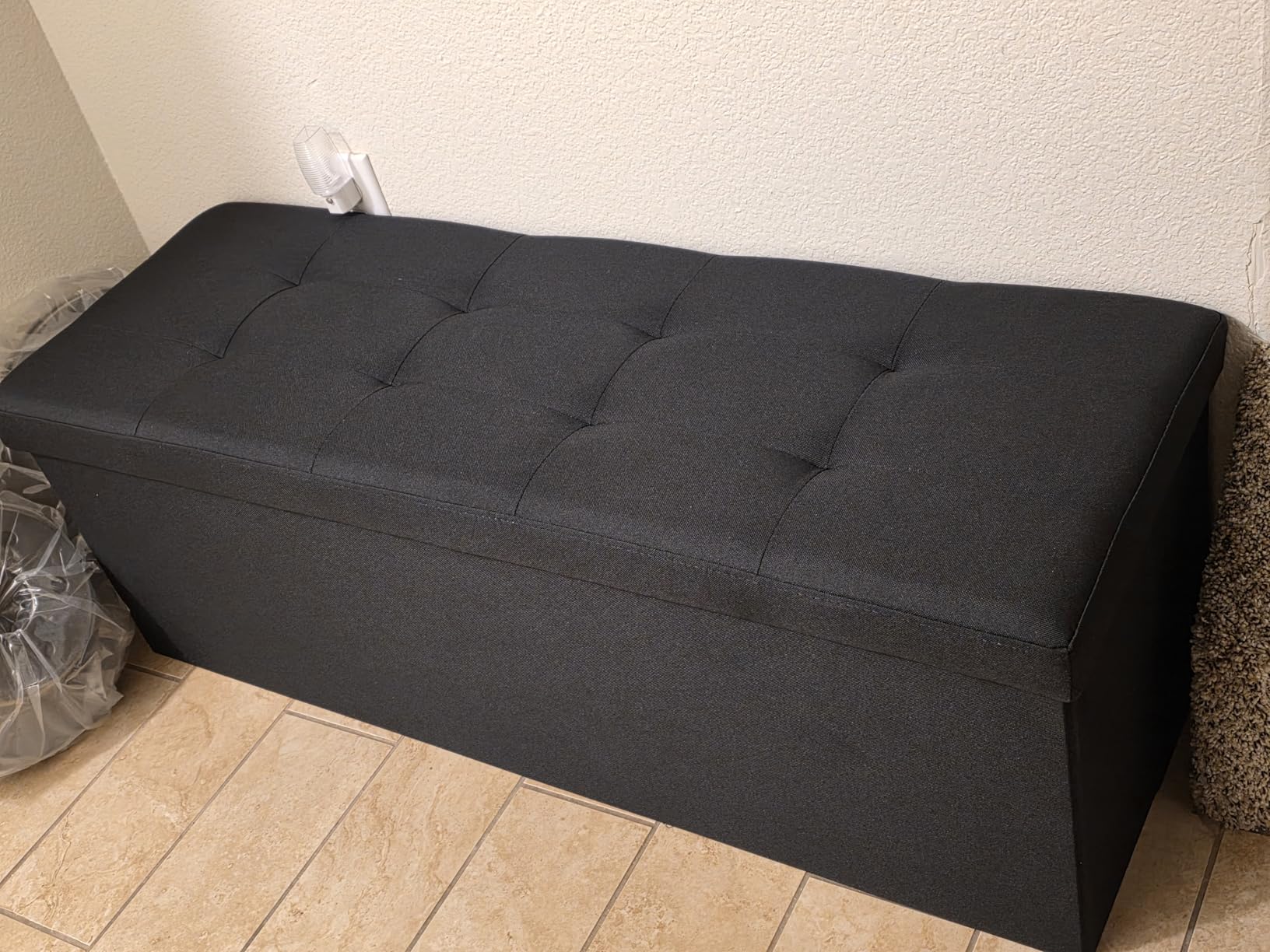 SONGMICS Mazie Collection - 30 Inches Folding Storage Ottoman Bench, Ottoman Foot Rest, End of Bed Bench, Storage Chest, Load 660 lb, for Living Room, Bedroom, Entryway, Ink Black customer photo 2