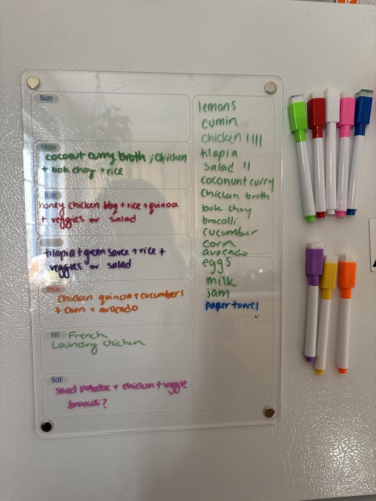Acrylic Meal Planner Magnetic Menu Board for Kitchen Fridge w/Markers, Clear Weekly Calendar Planning Board Noteboard Refrigerator Dry Erase Board to Do/Grocery/Shopping List/Chore Chart, 12.8x9'' customer photo 2