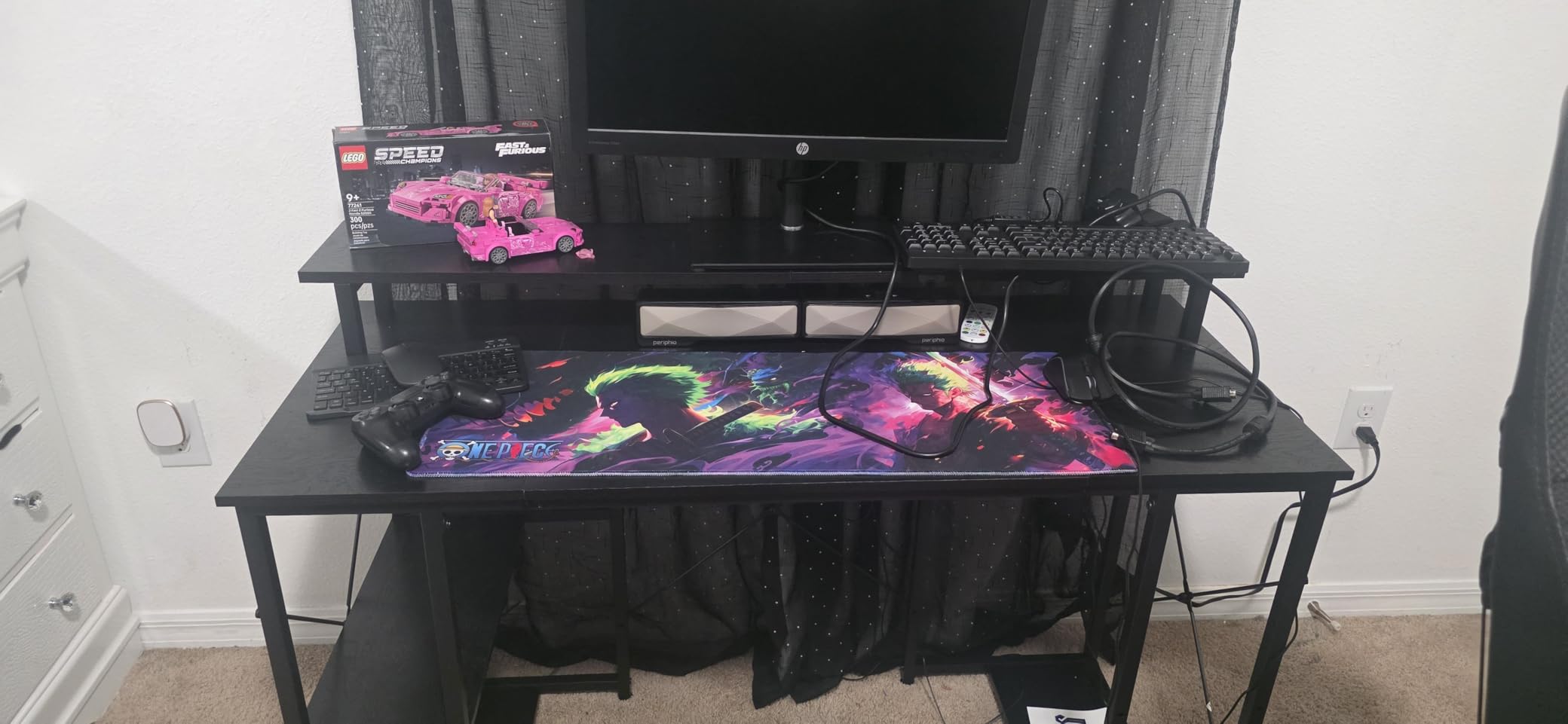 ODK 48 inch Gaming Desk with LED Lights & Power Outlets, Computer Desk with Monitor Stand & Storage Shelves, CPU Stand, Home Office Desk customer photo 1