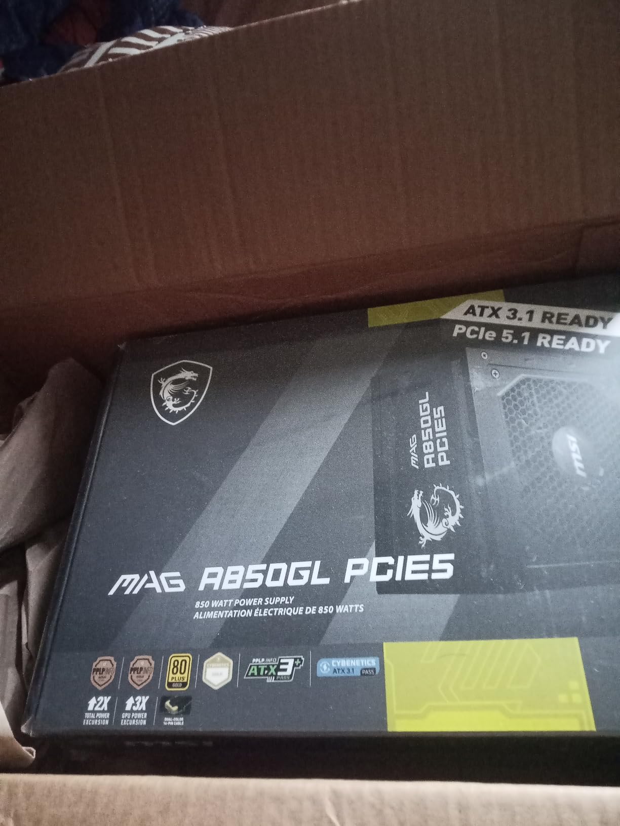 MSI MAG A850GL PCIE5, Fully Modular Compact Gaming 850W Power Supply, 80+ Gold, ATX 3.1 & PCIe 5.1 Ready, Native Dual-Color 12V-2x6 Cable, 10 Year Warranty customer photo 1