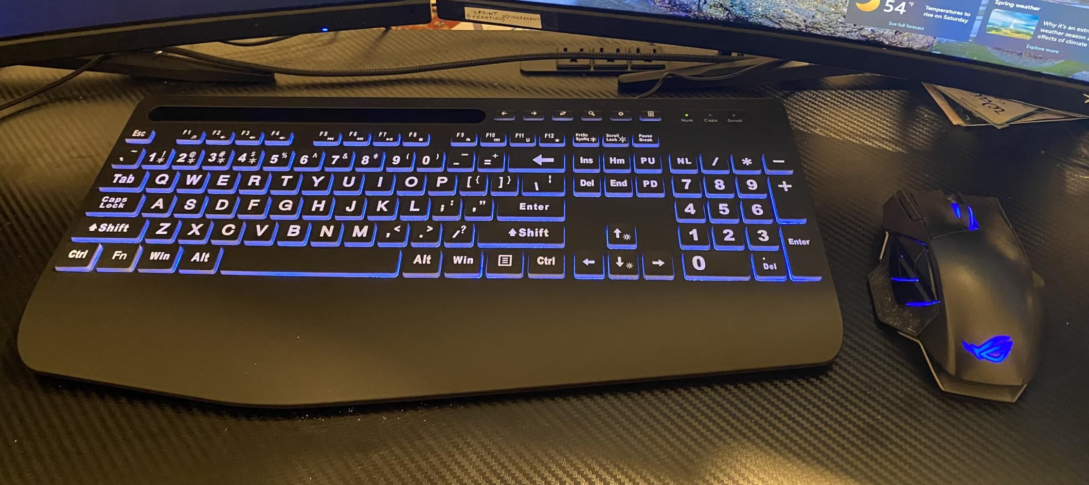 SABLUTE Large Print Backlit Keyboard, Wired USB Computer Keyboards with 7-Colors Backlight, Wrist Rest, Phone Holder, Oversized Letter Keys Easy to See and Type for Laptop, PC, Windows, Black customer photo 2