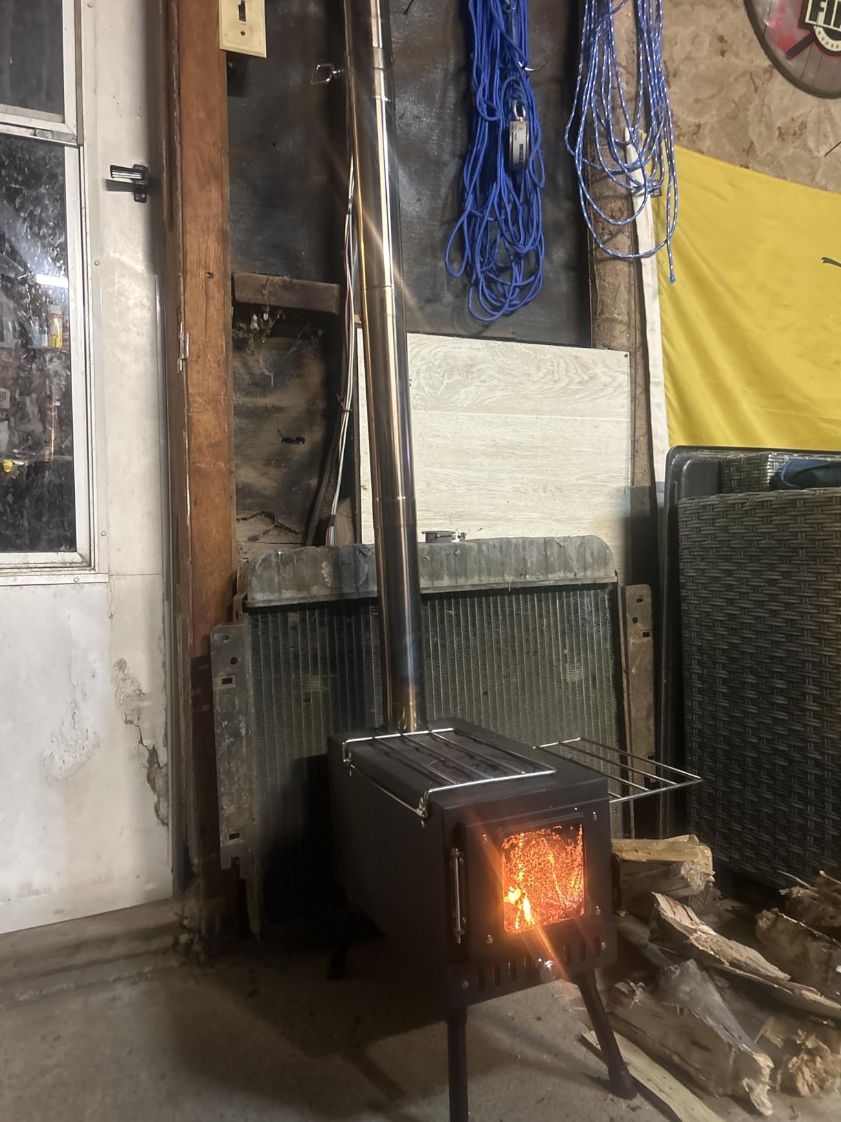 Huskfirm Wood Burning Stove,Tent Stove for Heating,Folding Portable Wood Stove for Tent,Cooking,Courtyard,Camping Stove include Chimney Pipes and Spark Arrestor, Black-LOGO customer photo 1