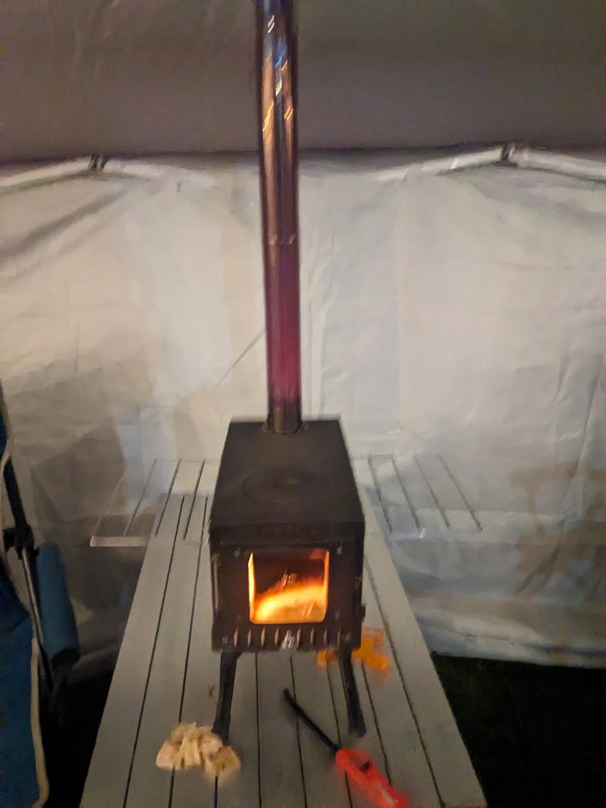 Huskfirm Wood Burning Stove,Tent Stove for Heating,Folding Portable Wood Stove for Tent,Cooking,Courtyard,Camping Stove include Chimney Pipes and Spark Arrestor, Black-LOGO customer photo 2