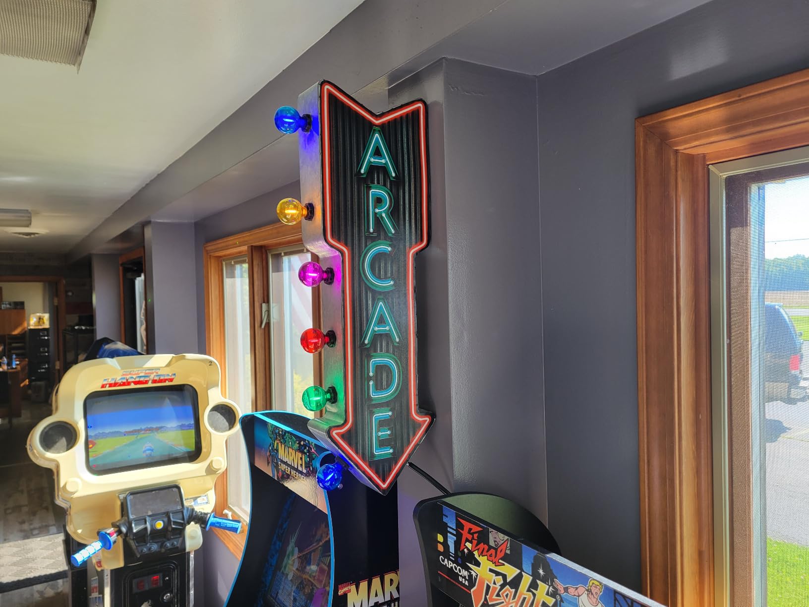 Arcade Double-Sided Marquee Sign With Neon Print And LED Bulbs Vintage Inspired Retro Decor For The Home (26