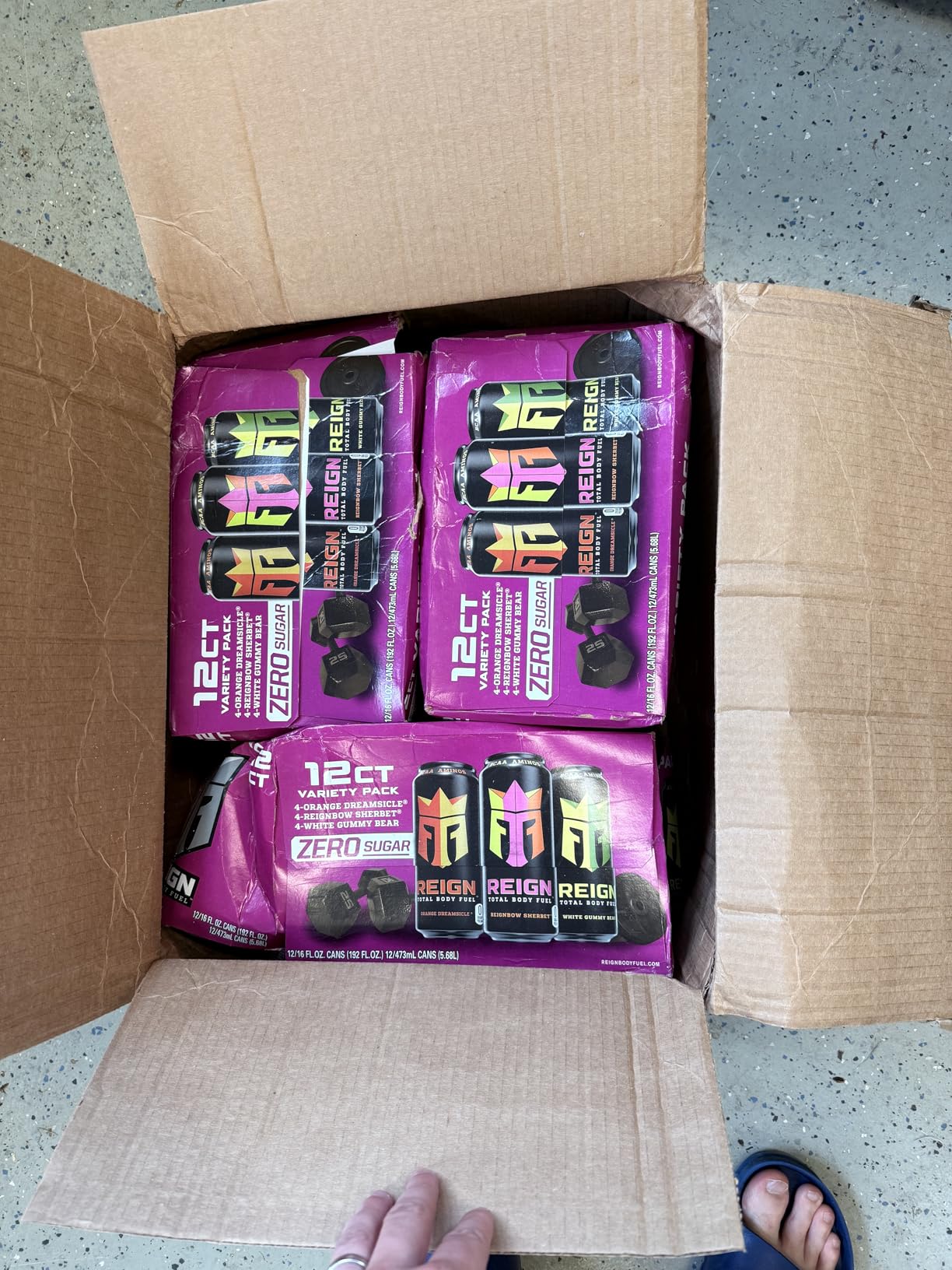 REIGN Total Body Fuel Variety Pack, Orange Dreamsicle, Reignbow Sherbet, White Gummy Bear, Fitness & Performance Drink, 16 Fl Oz (Pack of 12) customer photo 2
