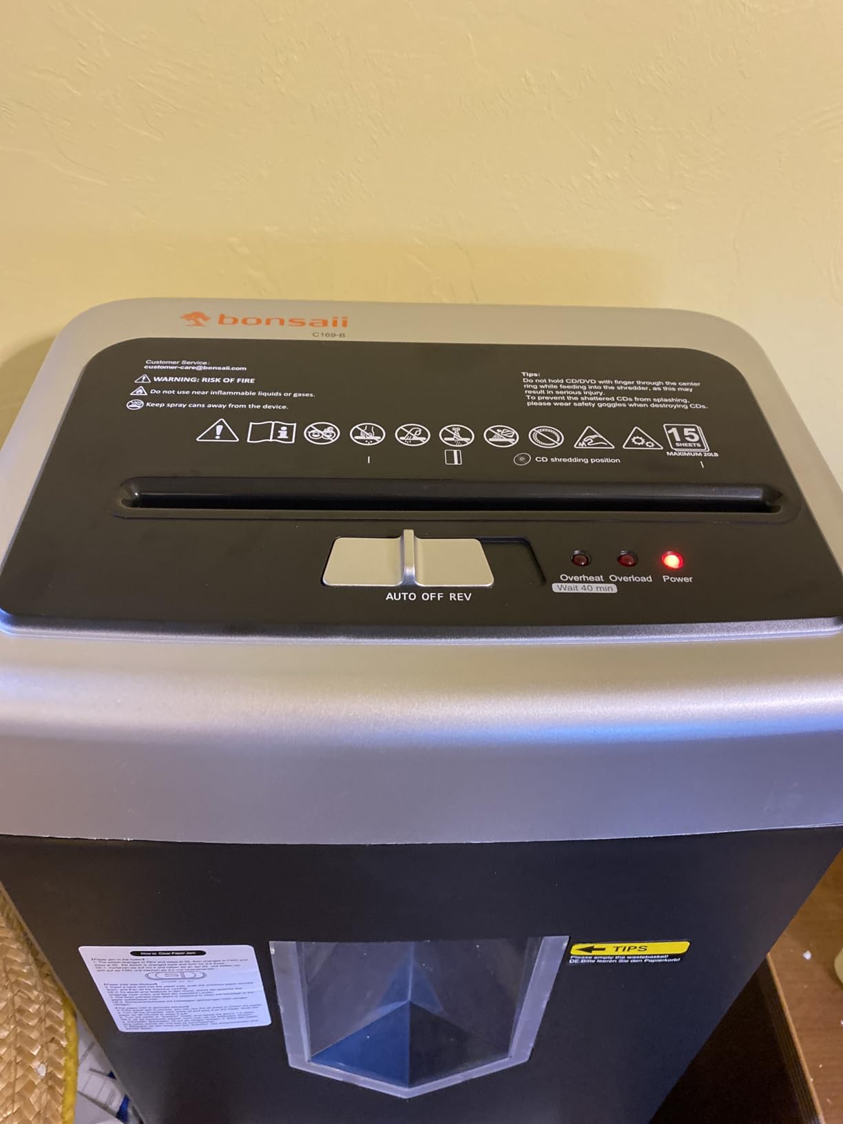 Bonsaii 15-Sheet Office Paper Shredder, 40 Mins Heavy Duty Shredder for Home Office, Crosscut Shredder with Anti-Jam System & P-4 High Security Supports CD/Credit Cards/Staple,5 Gal Pullout Bin C169-B customer photo 2