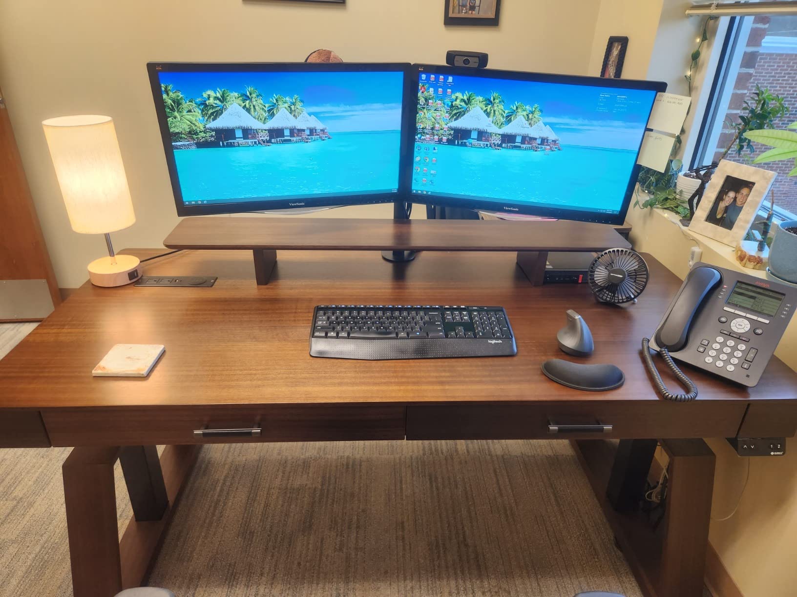 EUREKA ERGONOMIC Electric Standing Desk with Dual Drawers,63 Inches Height Adjustable L-Shaped Office Desk,Sit Stand Desk Ergonomic Executive Desk Computer Workstations with Monitor Stand,Right/White customer photo 1
