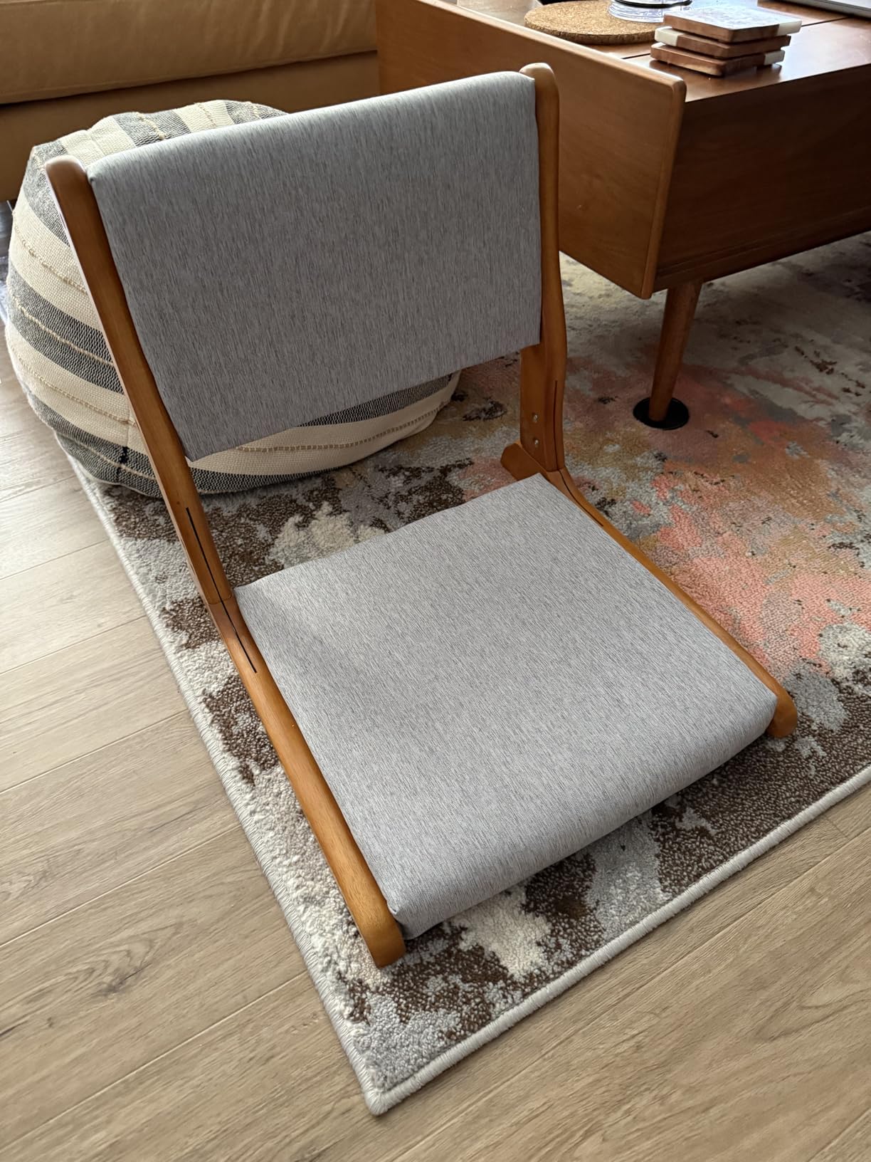 HollyHOME Foldable Japanese Style Floor Chair with Back Support, Tatami Chair with Cushion, Meditation Seat for Bay Window, Living Room, Bedroom, Pumpkin Color customer photo 2